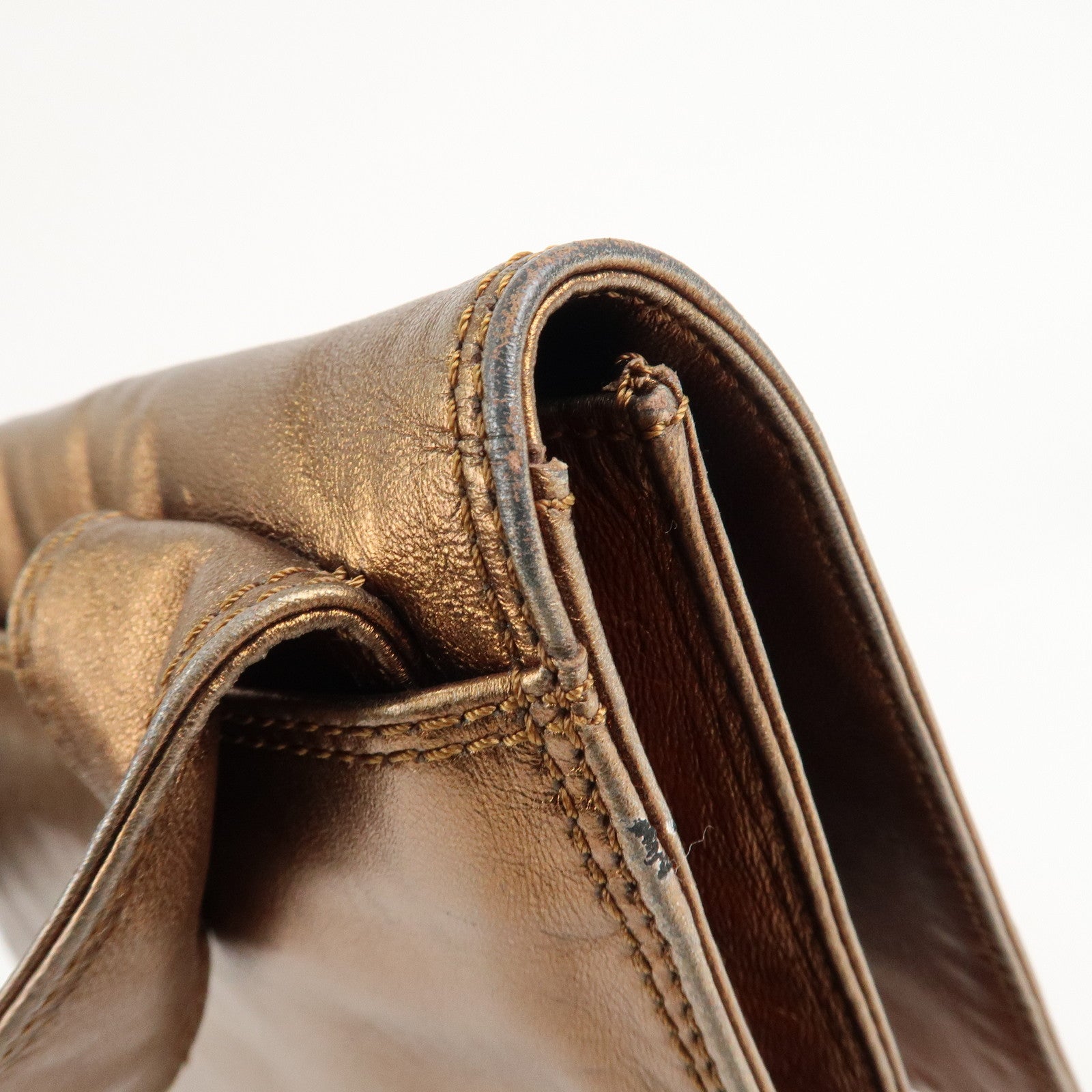 CHANEL Leather Logo Shoulder Bag Hand Bag Gold Used