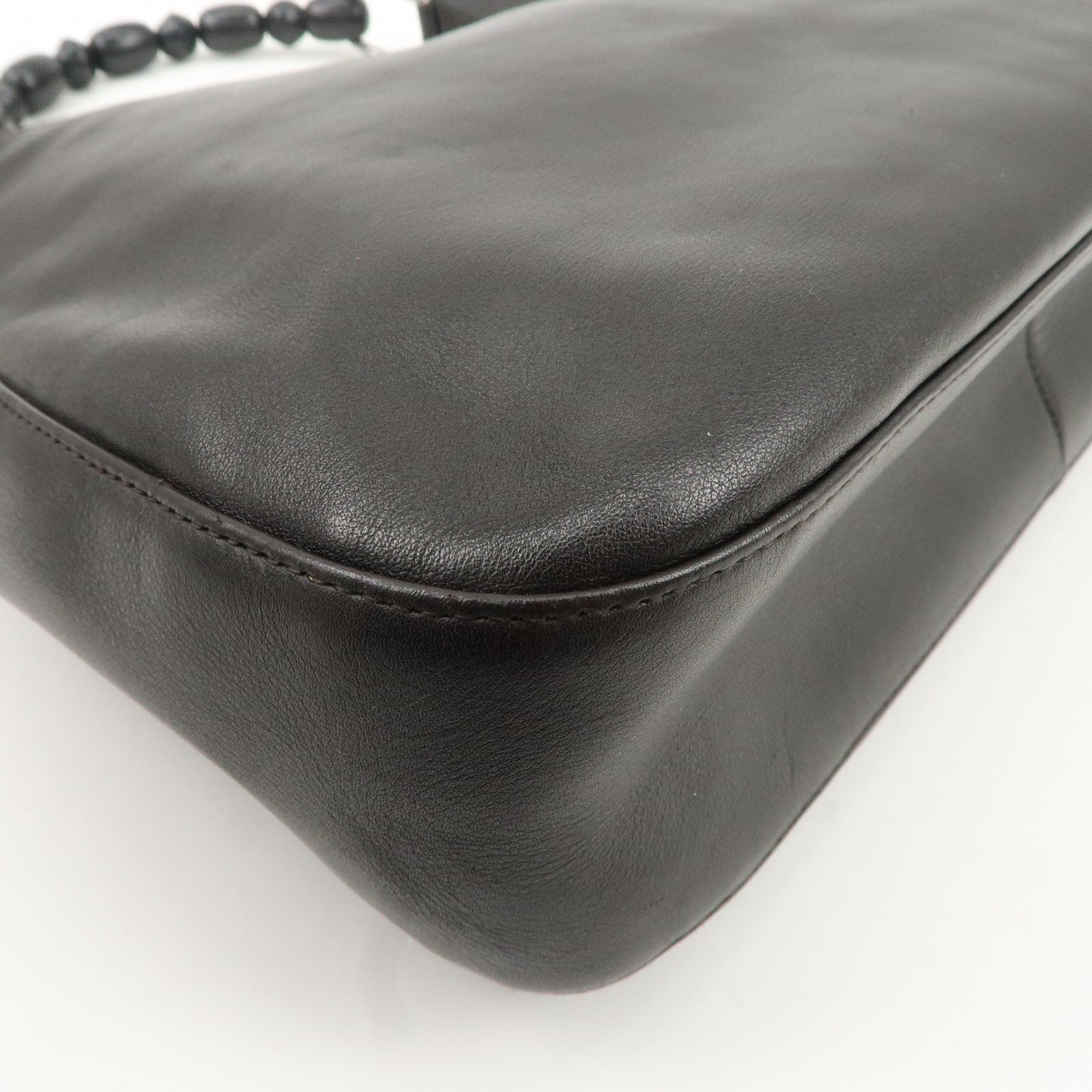 Christian Dior Maris Pearl Leather Shoulder Bag Dark Brown Used