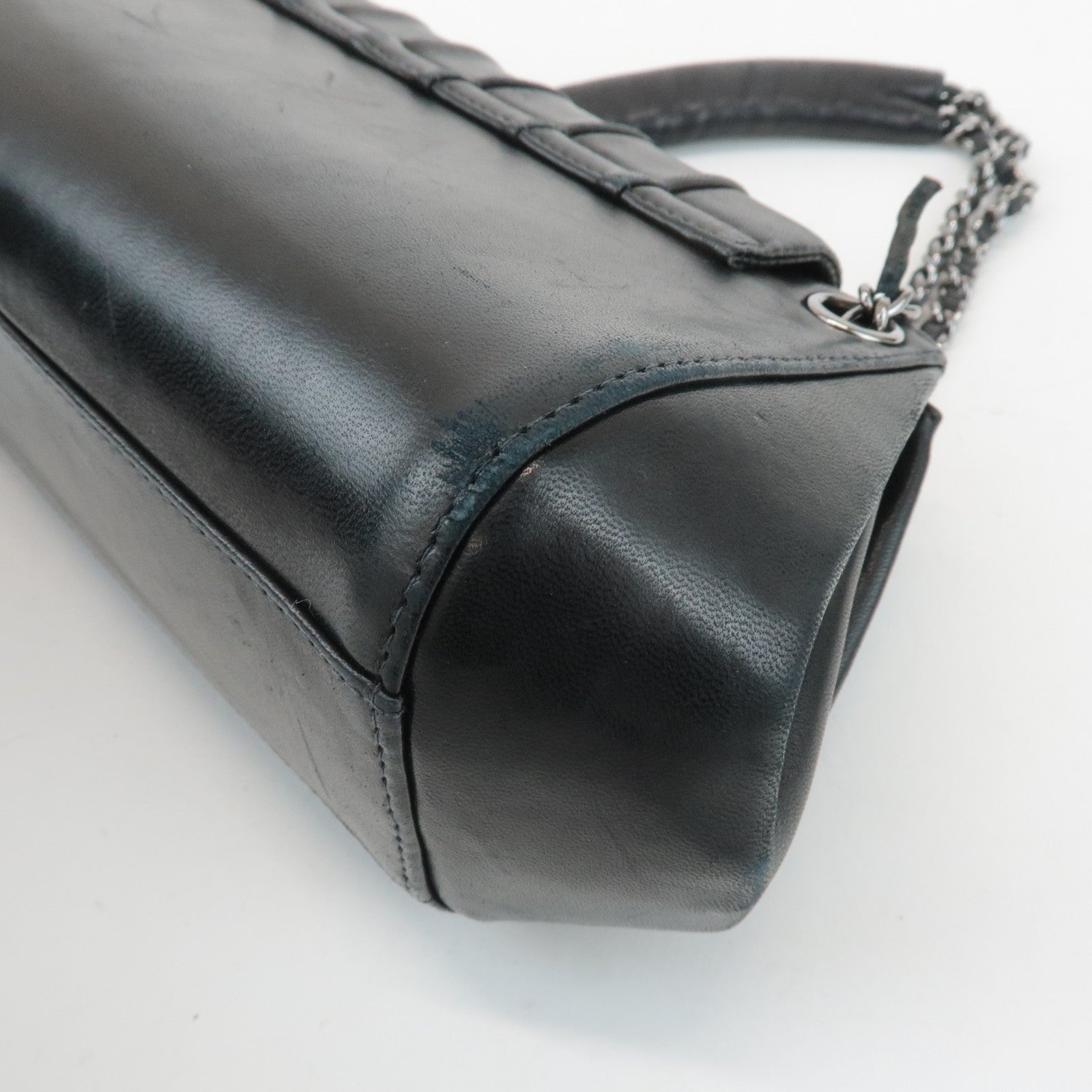 CHANEL Mademoiselle Lamb Skin Chain Shoulder Bag Hand Bag Black Used