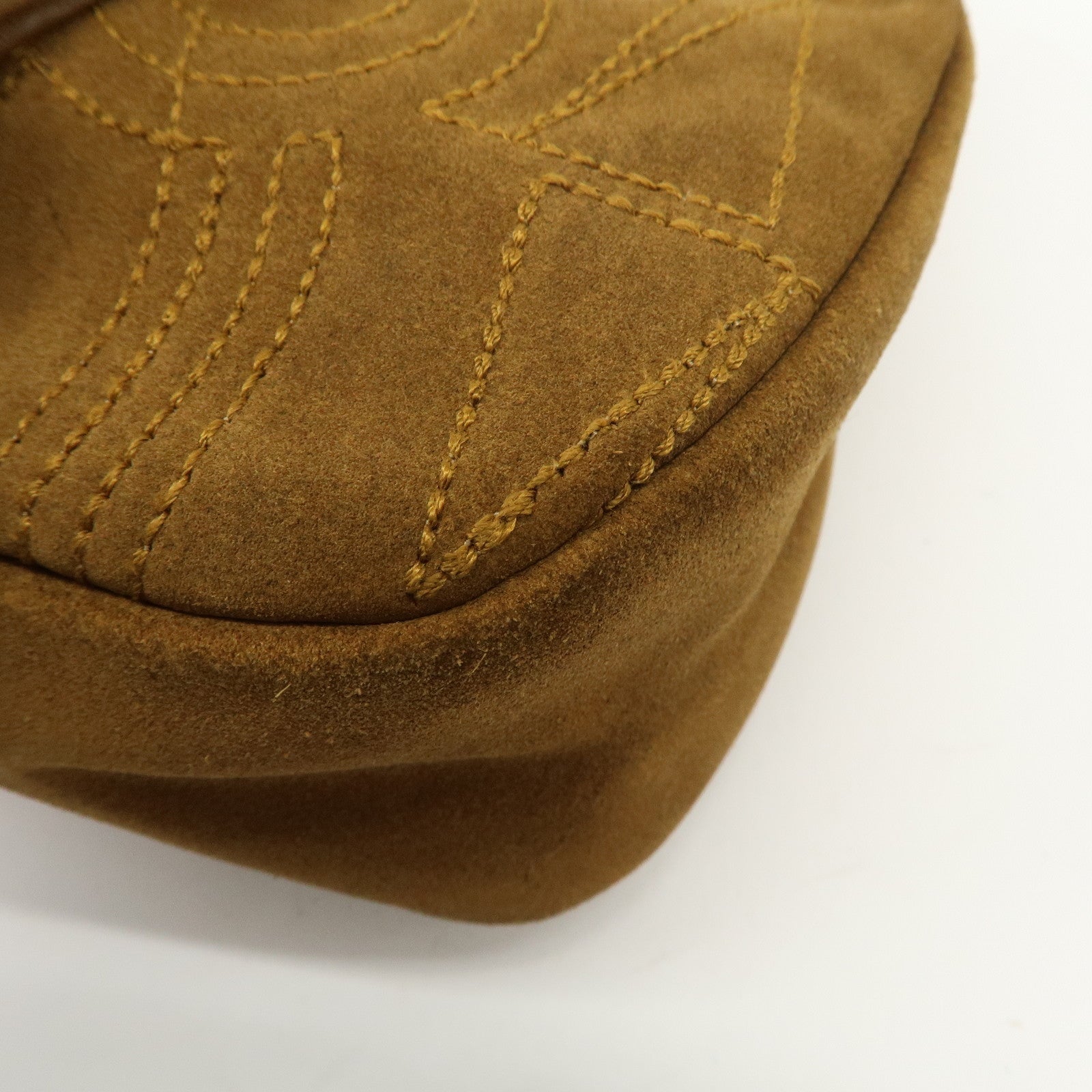 Salvatore Ferragamo Suede Hand Bag Stitch Brown BZ-21 5699 Used
