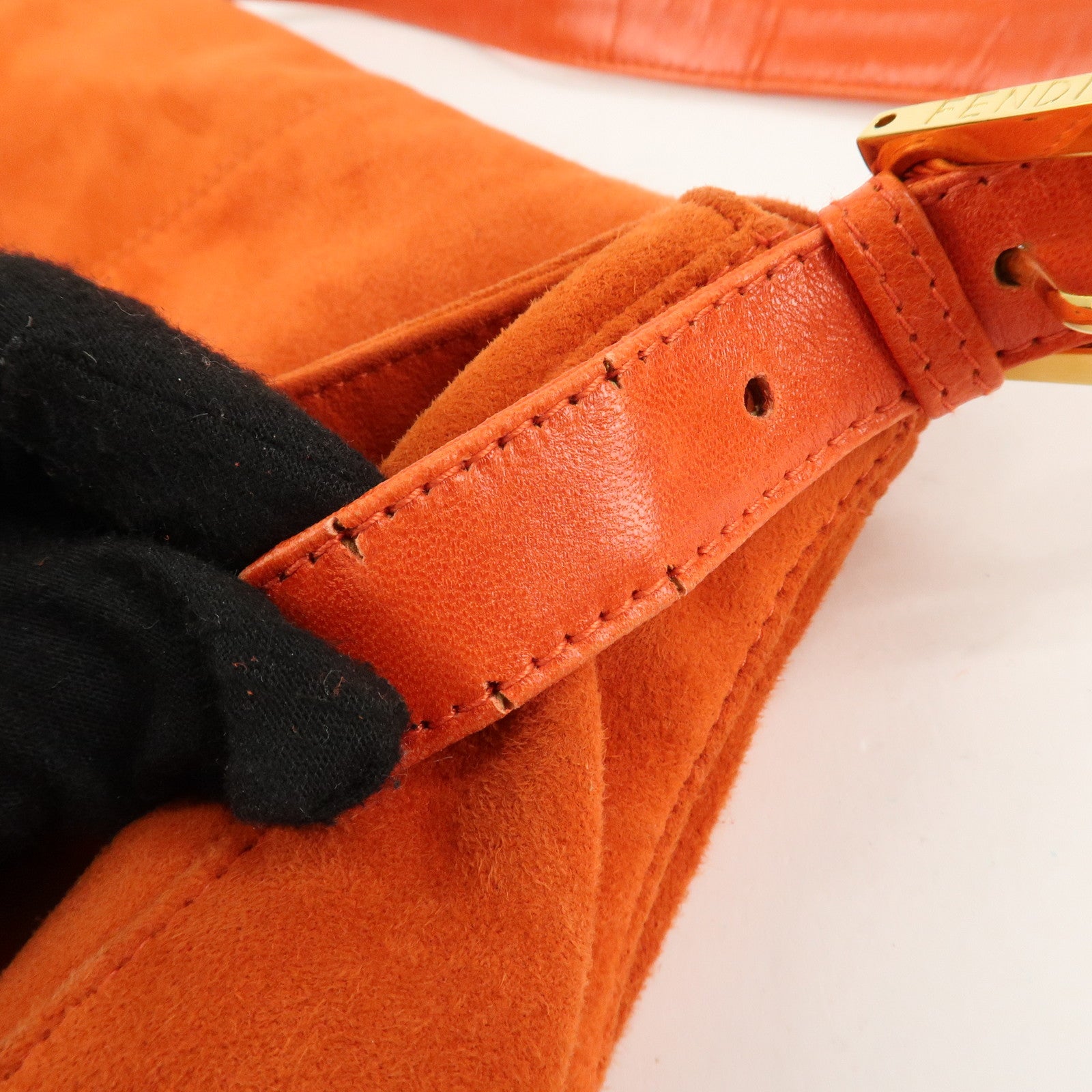 FENDI Mamma Baguette Suede Leather Shoulder Bag Orange 26325 Used