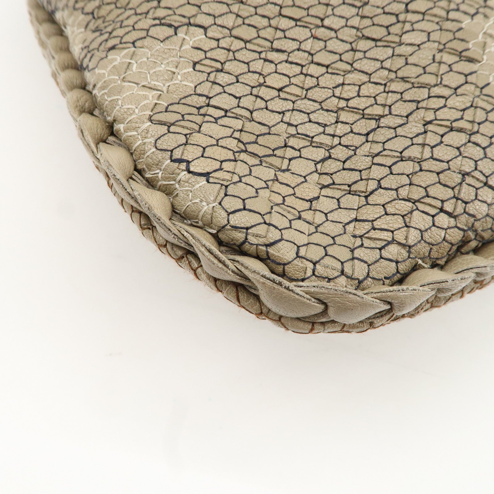 BOTTEGA VENETA Hobo Leather Shoulder Bag Beige Gray Black Used