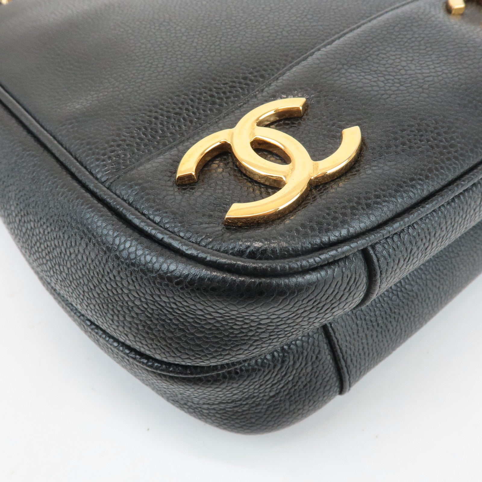 CHANEL Triple COCO Caviar Skin Tote Bag Black Gold Used