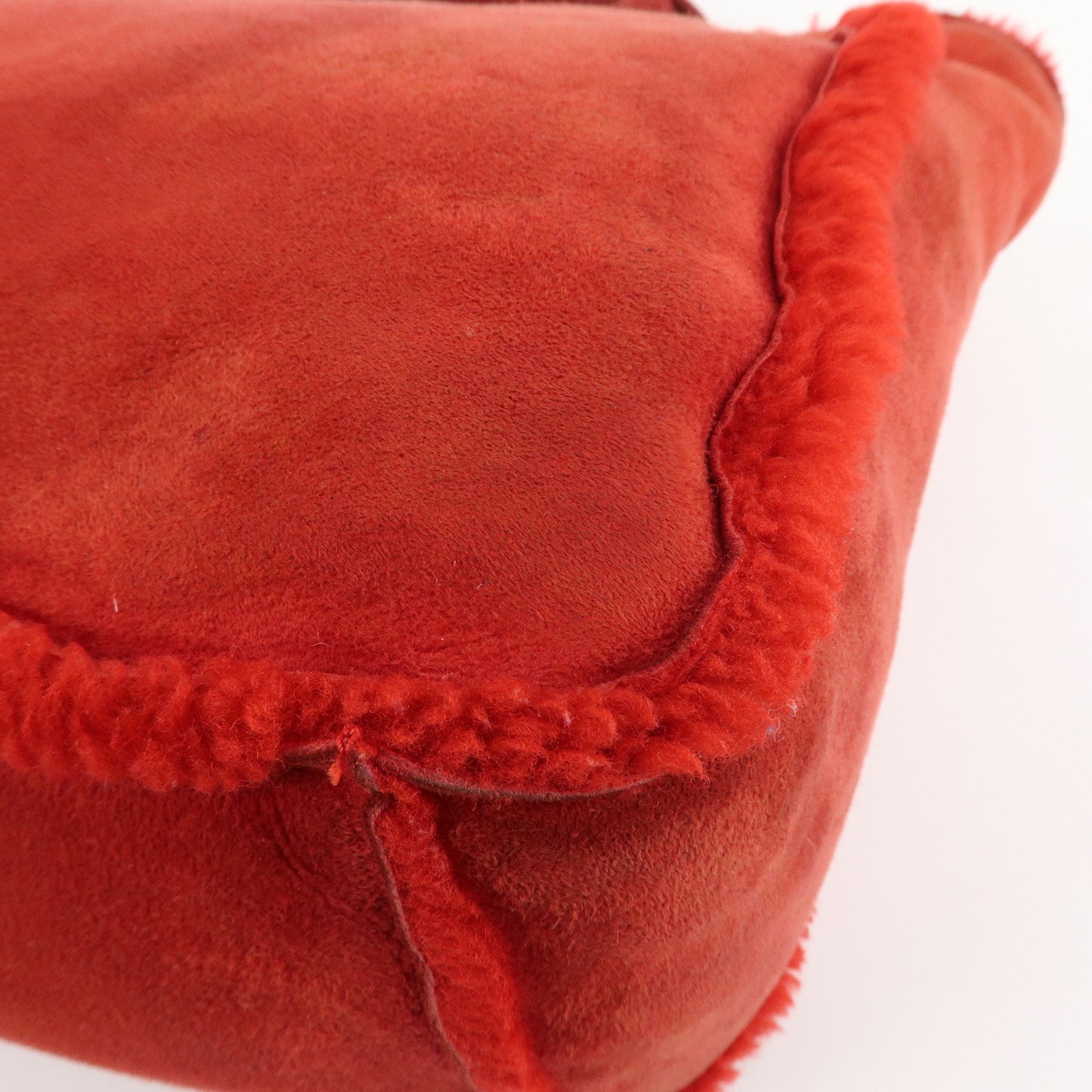 CHANEL Mouton Suede Tote Bag Hand Bag Shoulder Bag Red Used