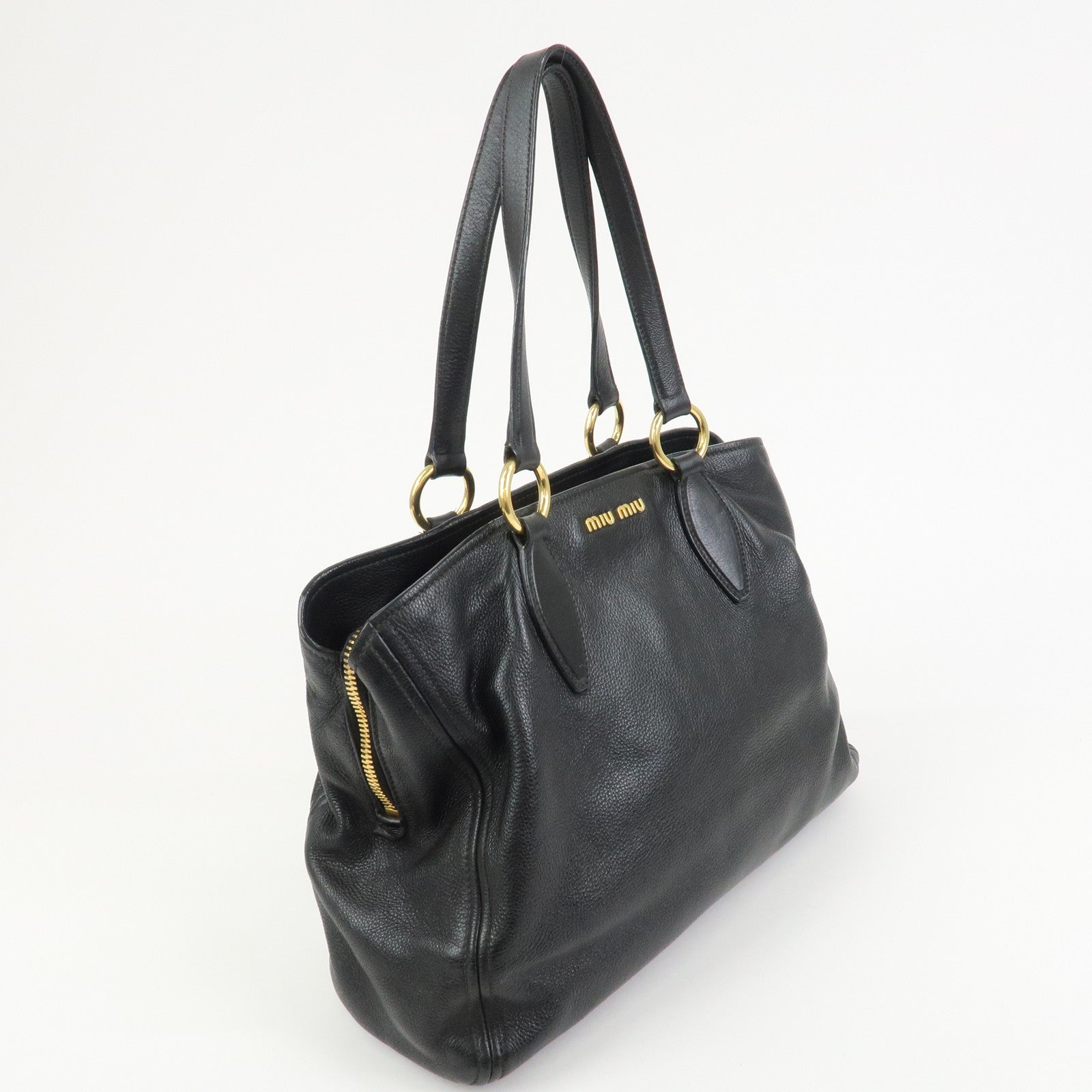 MIU MIU Logo Leather 2Way Bag Shoulder Bag Hand Bag Black RR1901