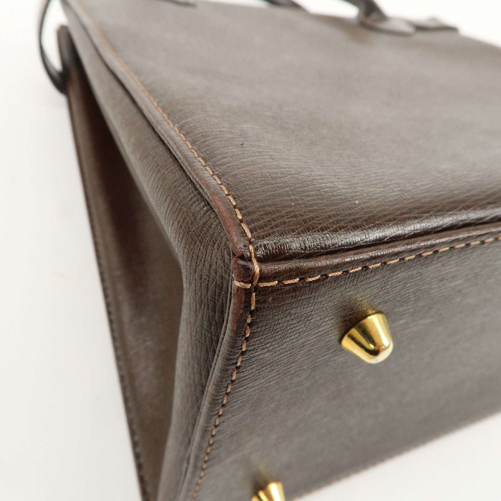 BURBERRY Leather Tote Bag Hand Bag Brown Gold Hardware Used