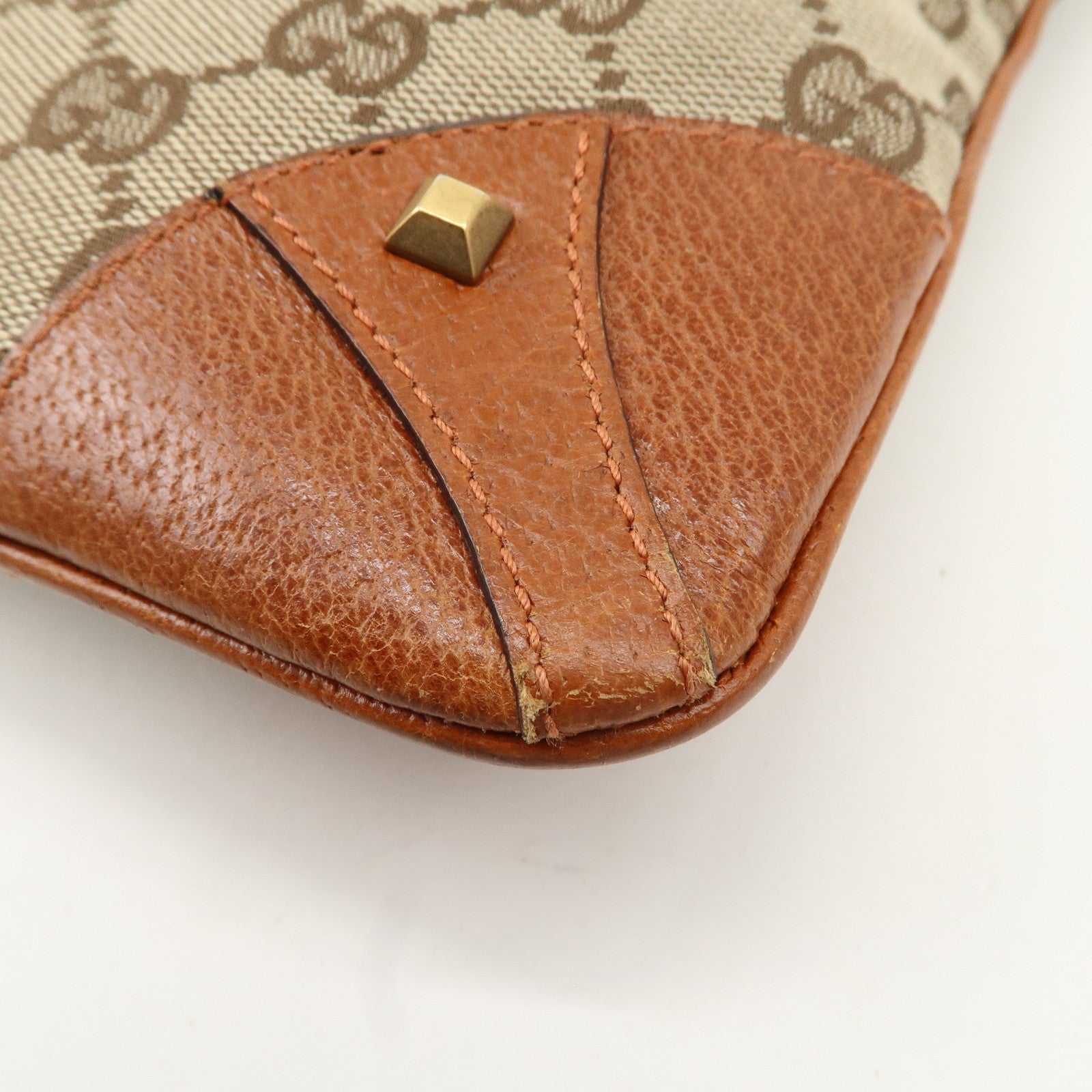 GUCCI GG Canvas Leather Shoulder Bag Brown 120893 Used