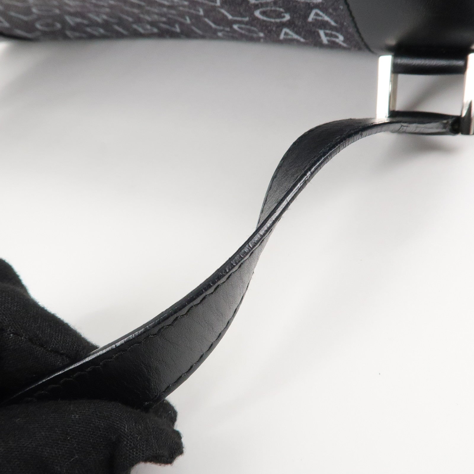 BVLGARI Logo Mania Canvas Leather B-Zero 1 Shoulder Bag Black Used