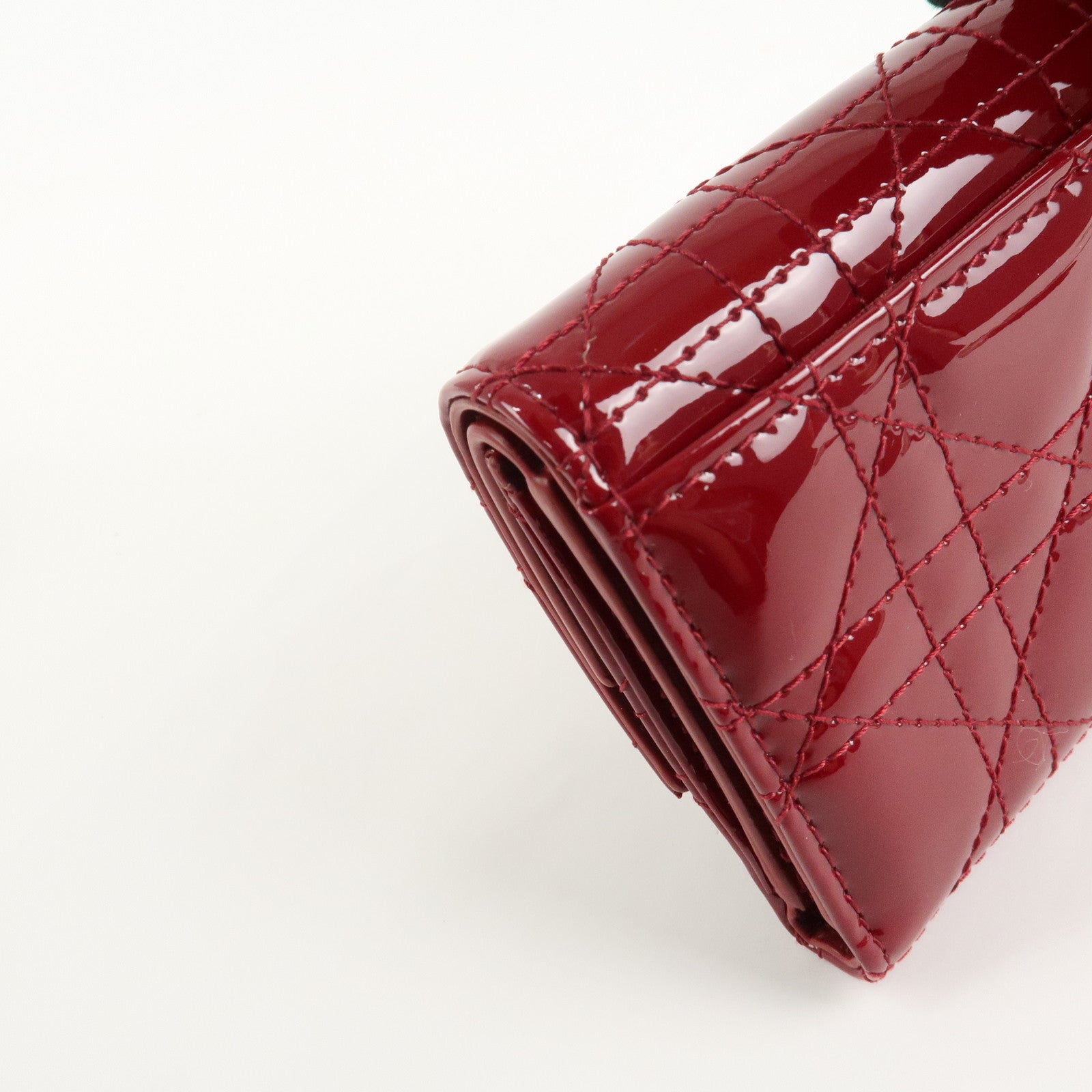 Christian Dior Cannage Lady Dior Leather Lotus Tri fold Wallet Red Used