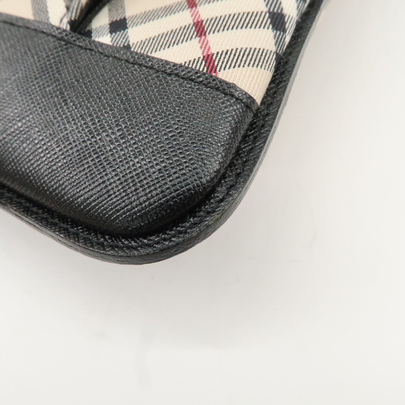 BURBERRY Canvas Leather Nova Plaid Shoulder Bag Beige Black Used