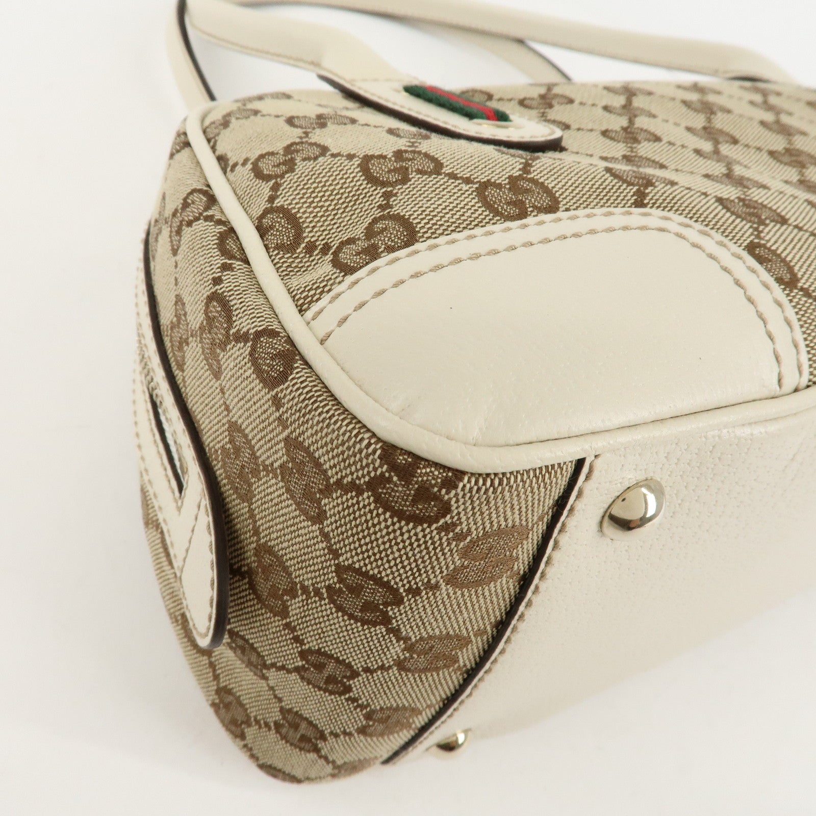 GUCCI Princy Sherry GG Canvas Leather Mini Boston Bag Beige 161720 Used