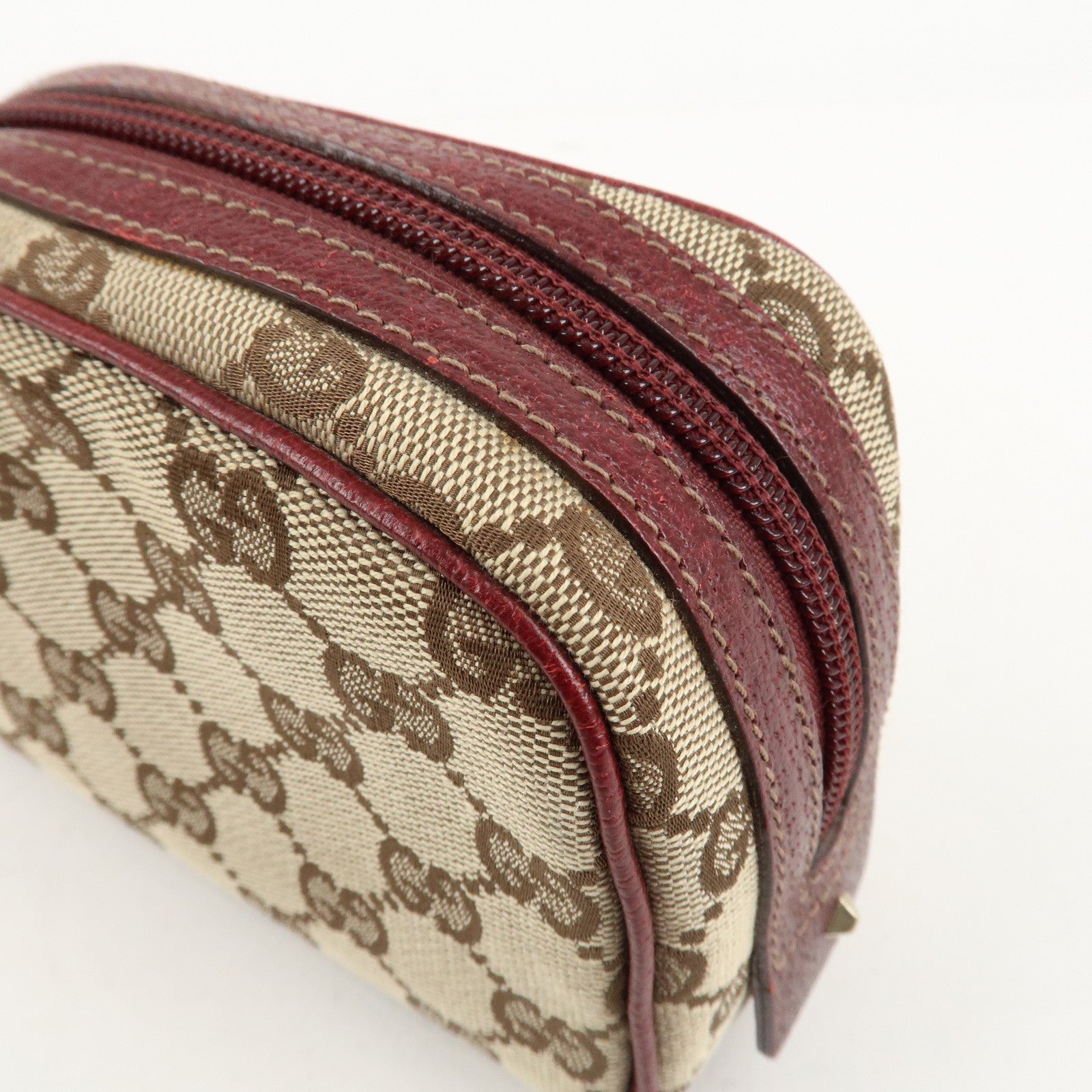 GUCCI GG Canvas Cosmetic Pouch Beige Bordeaux 120978 Used