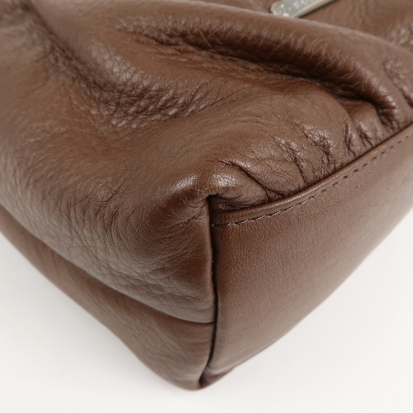 BURBERRY Leather Shoulder Bag Brown Silver Hardware Used