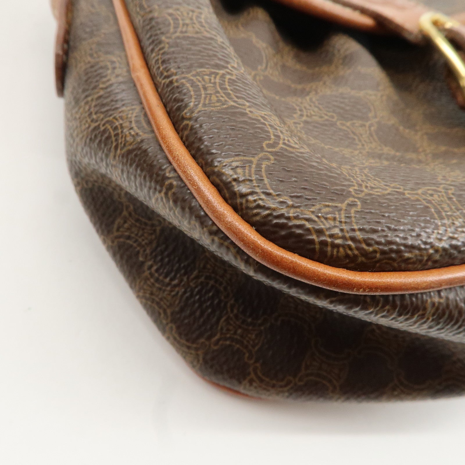 CELINE Macadam PVC Leather Shoulder Bag Brown Used