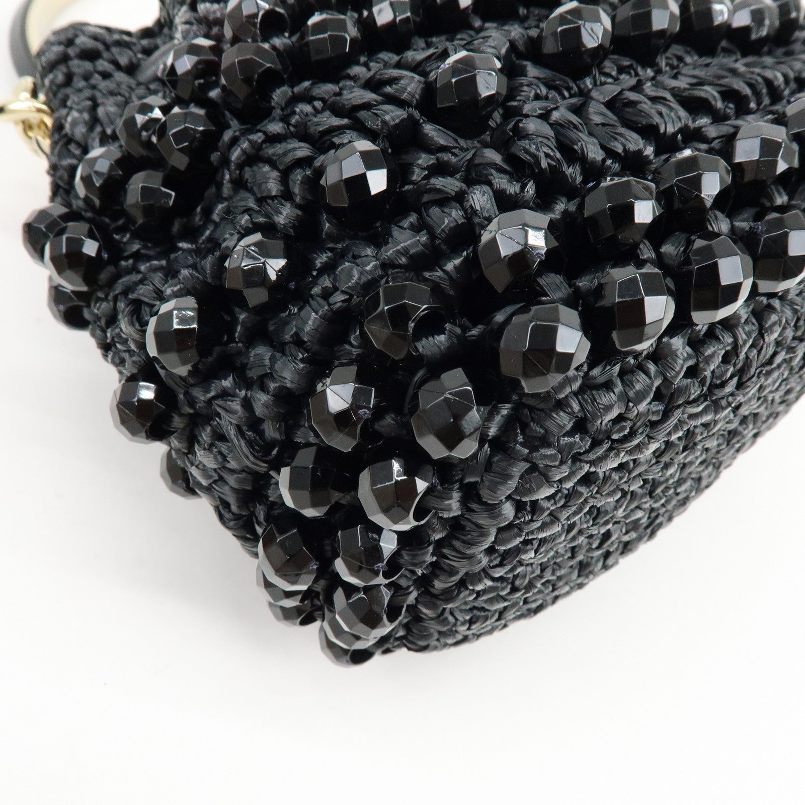 JIMMY CHOO BON BON Raffia Beads Leather 2Way Mini Bag Black