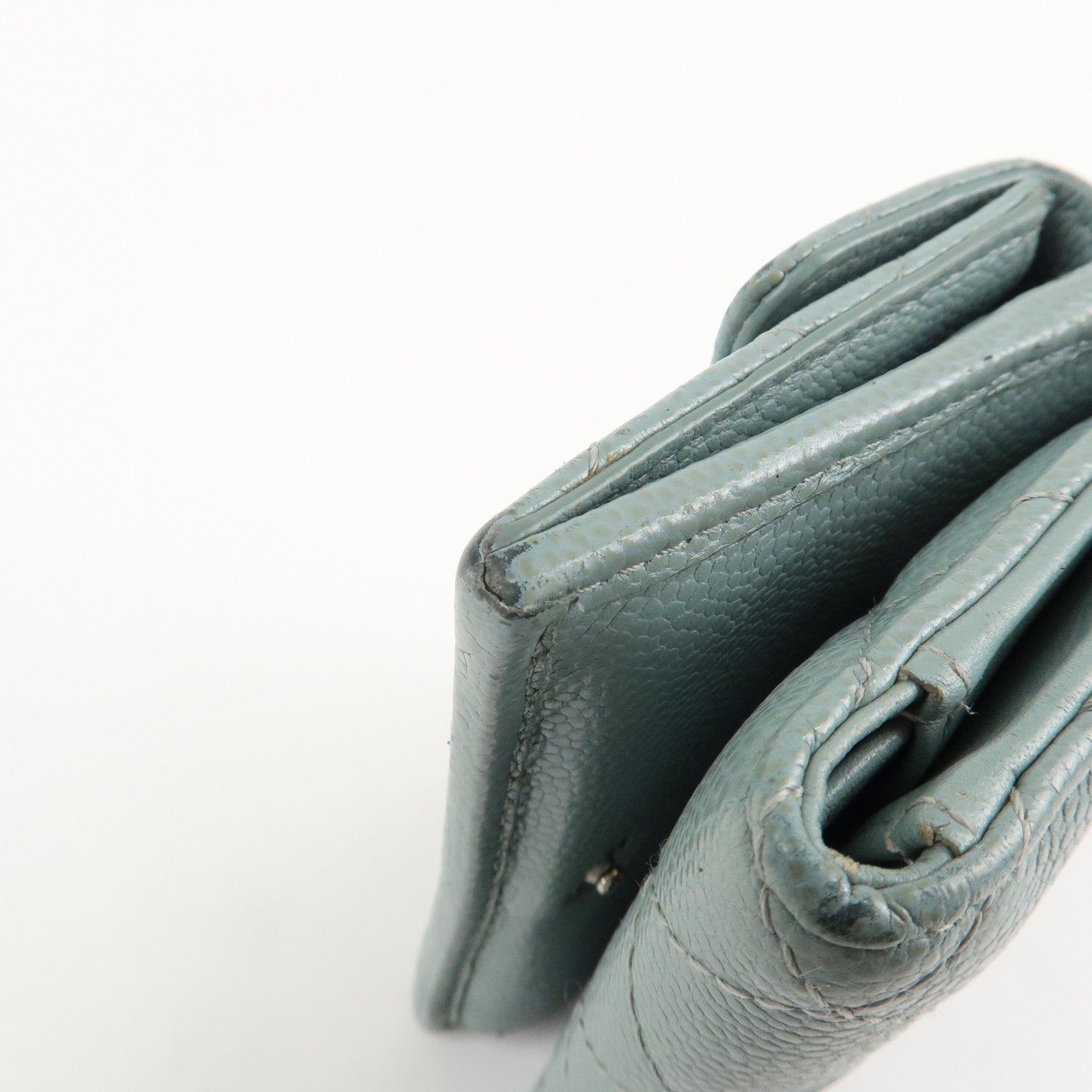 CHANEL Matelasse Caviar Skin Tri-fold Wallet Blue 60809 Used