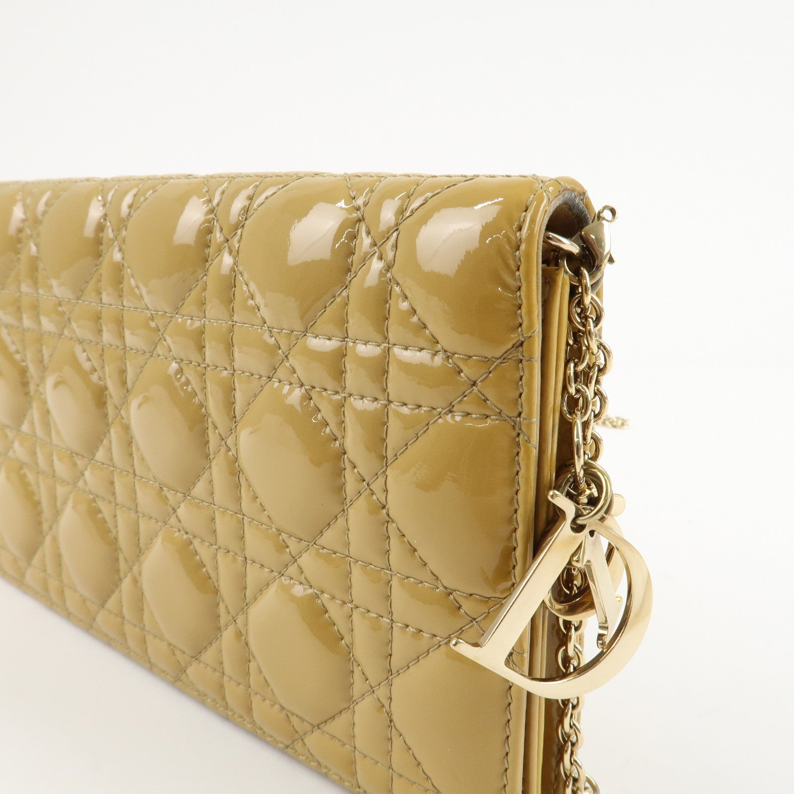 Christian Dior New Lock Cannage Patent Leather Chain Shoulder Bag Used