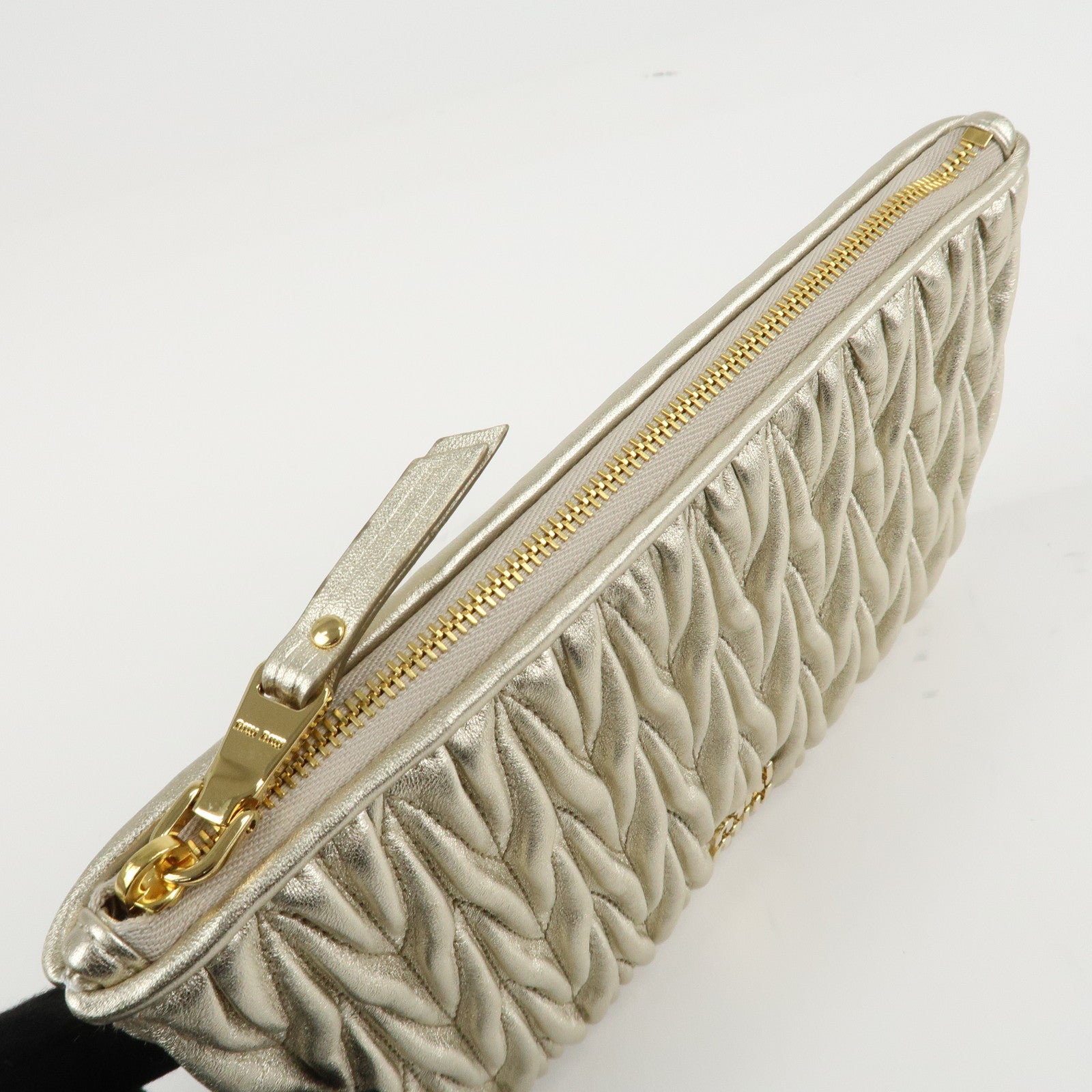 MIU MIU Matelasse Leather Pouch Silk Eye Mask Gold Used