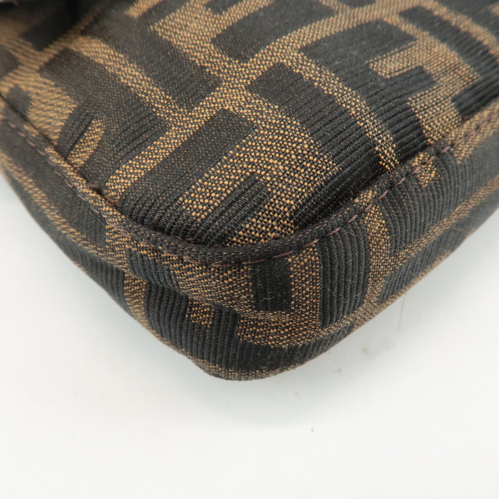 FENDI Mamma Baguette Zucca Canvas Shoulder Bag Brown Black 26424 Used