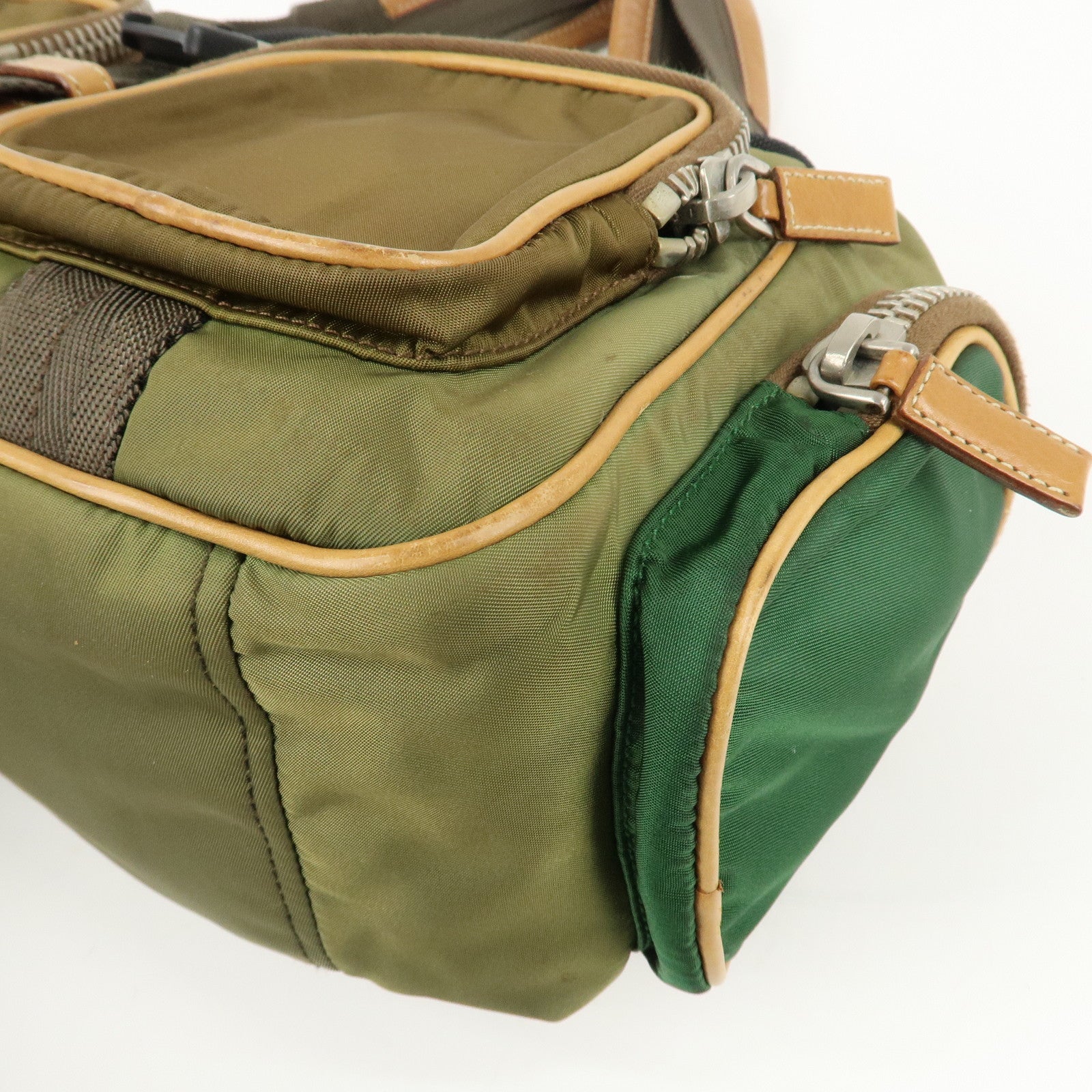 PRADA Nylon Leather Shoulder Bag Khaki Brown Green Used