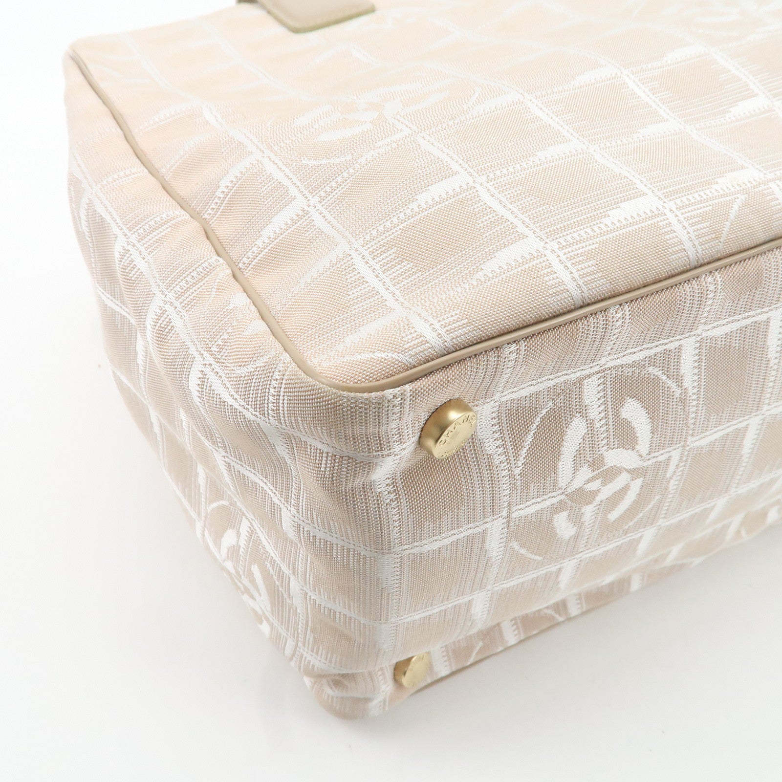 CHANEL New Travel Line Nylon Jacquard Leather Tote Bag Beige A15991 Used