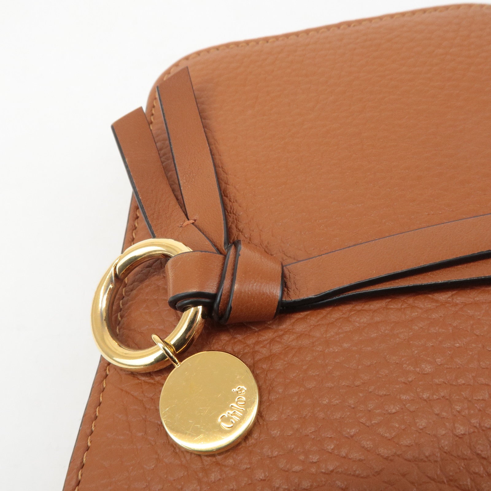 CHLOE Alphabet Leather Small Tri-fold Compact Wallet Brown Used