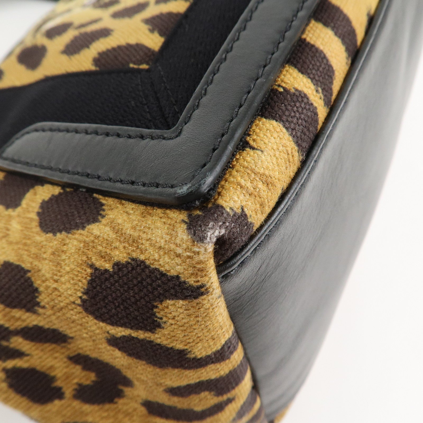 BALENCIAGA Navy Cabas S Canvas Leather Tote Bag Leopard 339933 Used