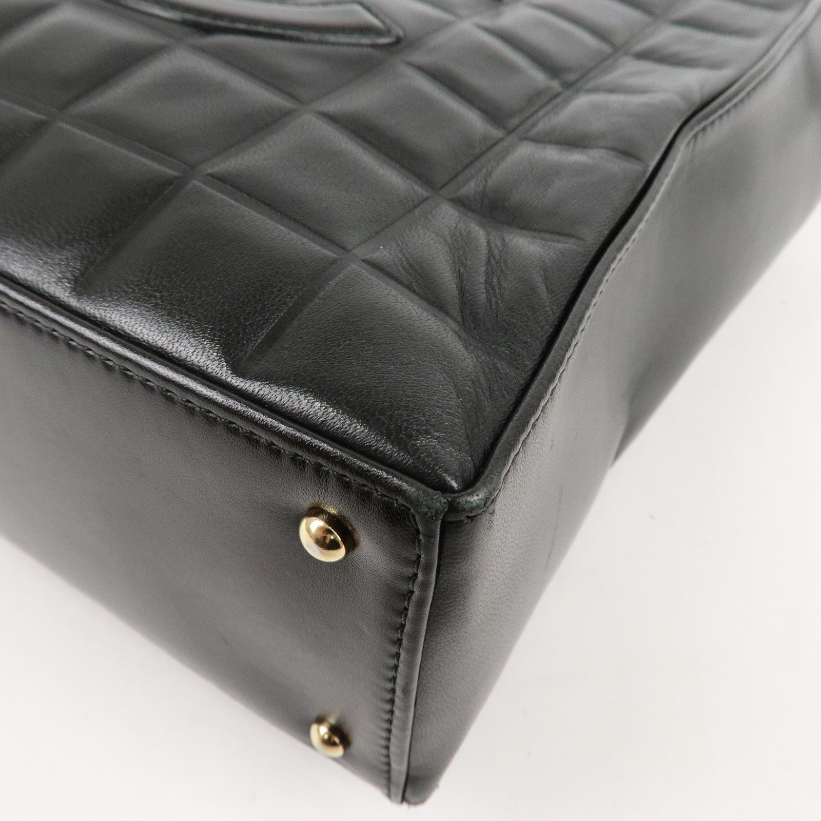 CHANEL Chocolate Bar Lamb Skin COCO Mark Tote Bag Hand Bag A17809 Used