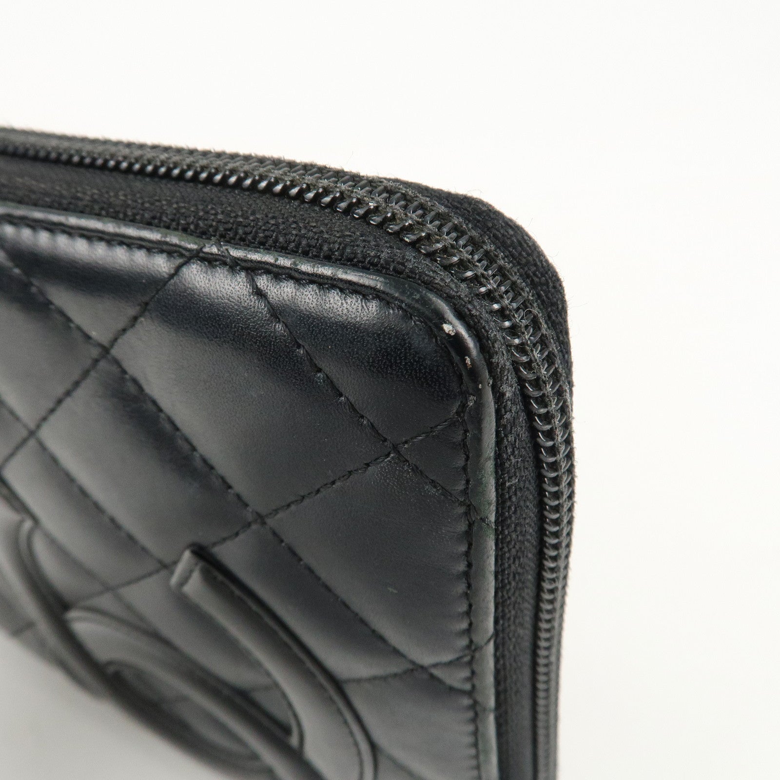 CHANEL Cambon Line Leather Round Zippy Long Wallet Black A26710 Used
