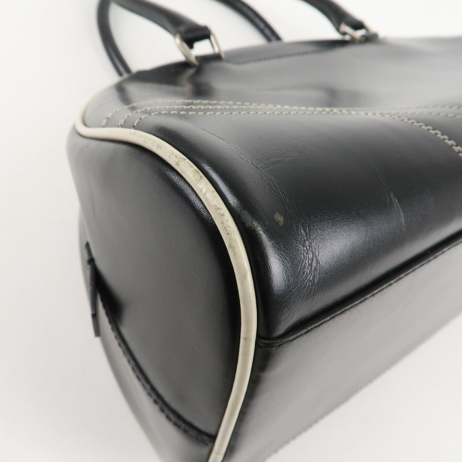 PRADA Leather Mini Boston Bag Shoulder Bag Black Silver HDW Used