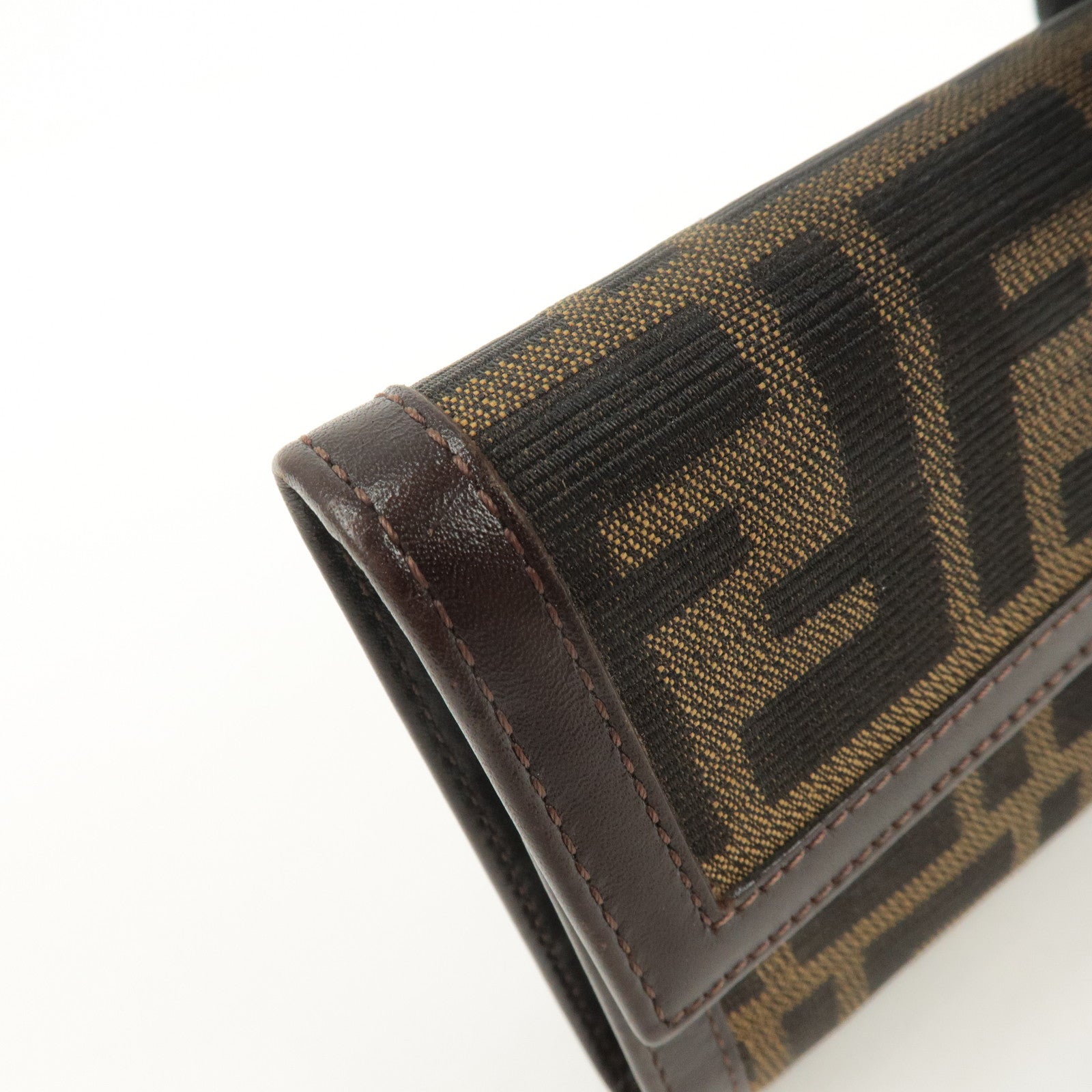 FENDI Zucca Canvas Leather Hook Tri-fold Wallet Brown 30729 Used