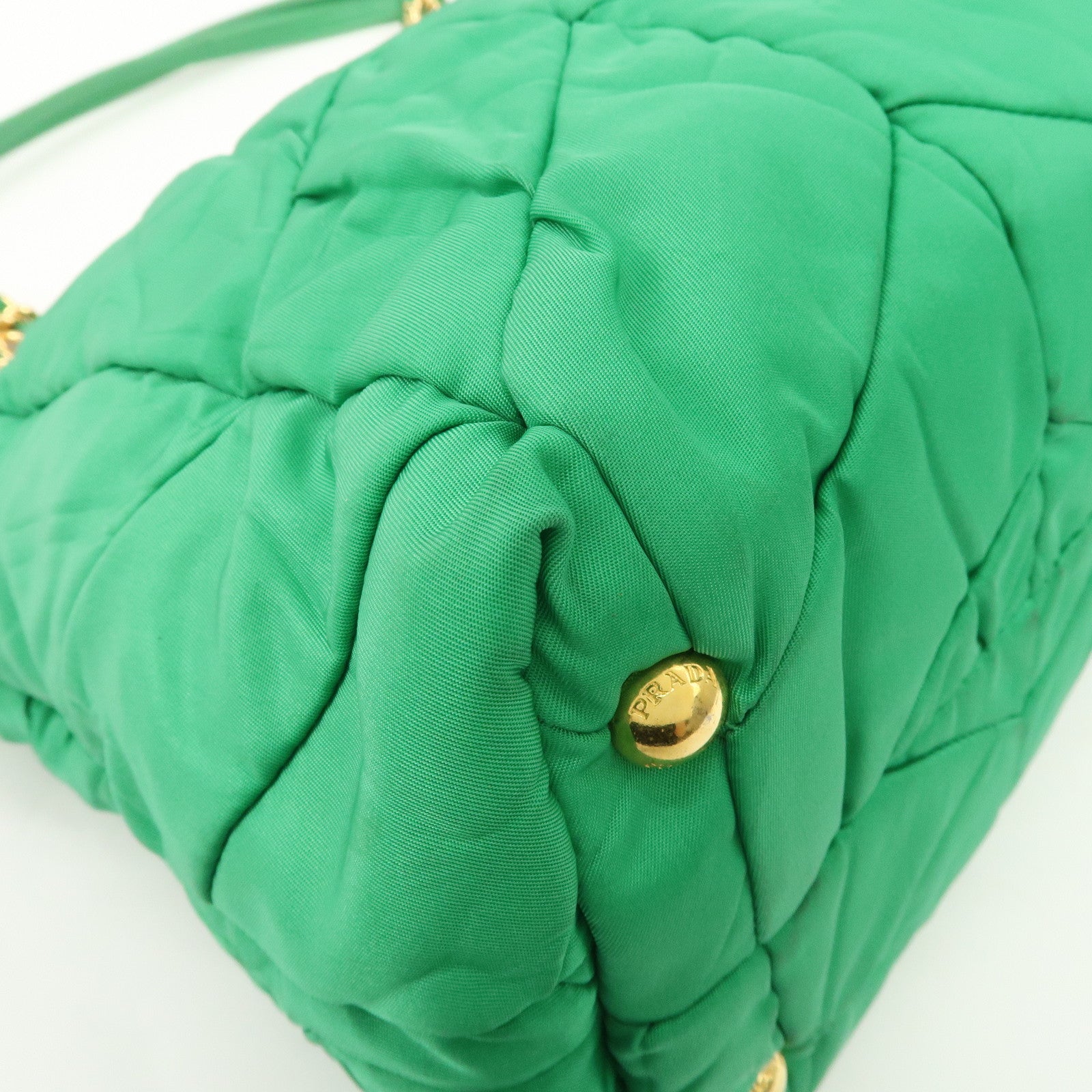 PRADA Triangle Logo Nylon Leather Chain Tote Bag Green BR4383 Used