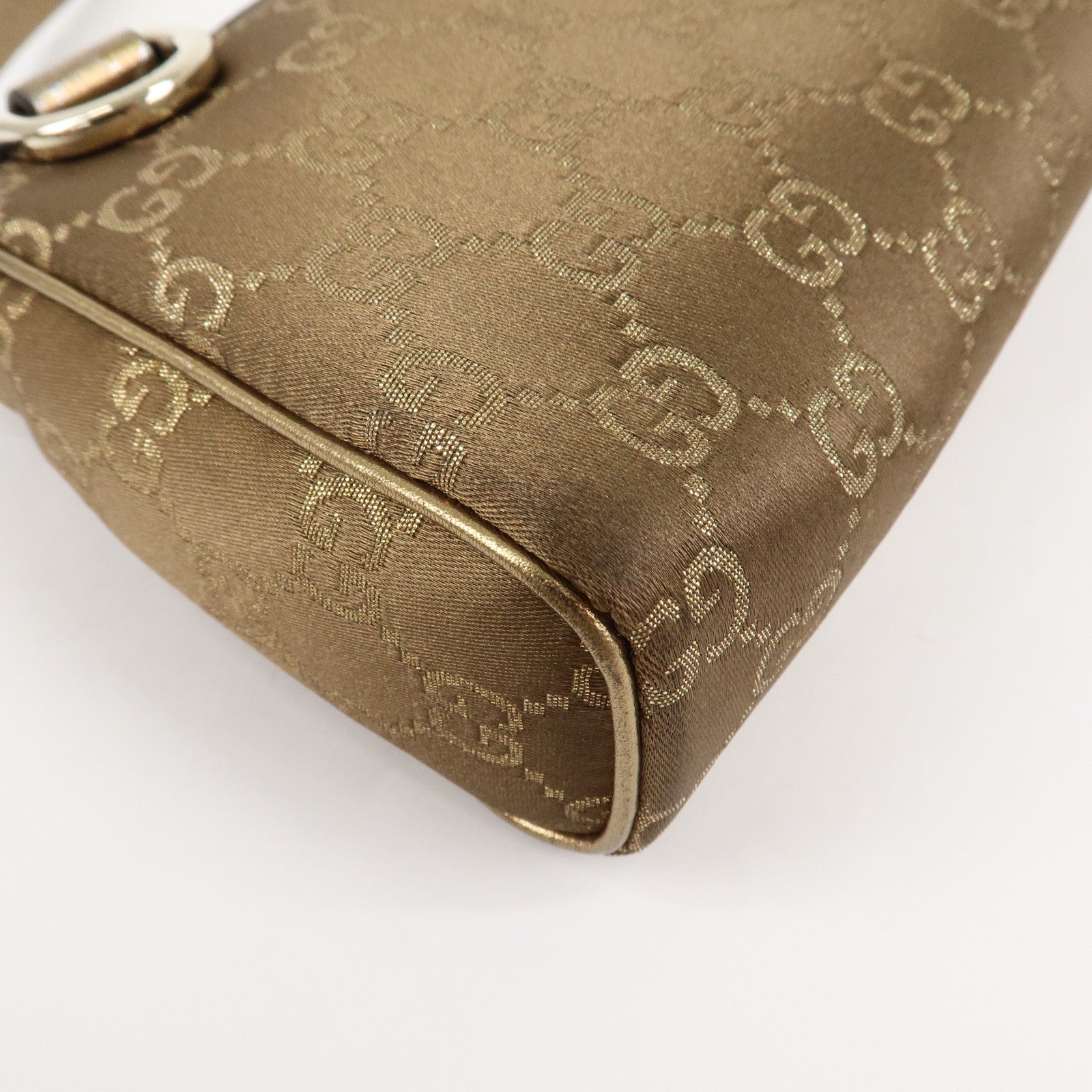GUCCI Abbey Guccissima GG Satin Leather Hand Bag Gold 145750 Used
