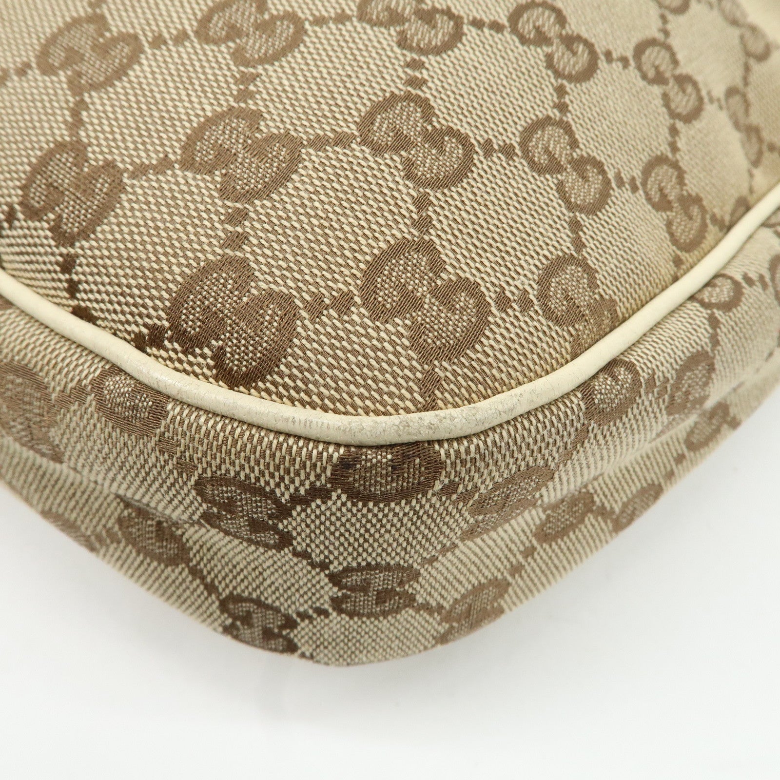 GUCCI GG Canvas Leather Shoulder Bag Beige Ivory 153010 Used