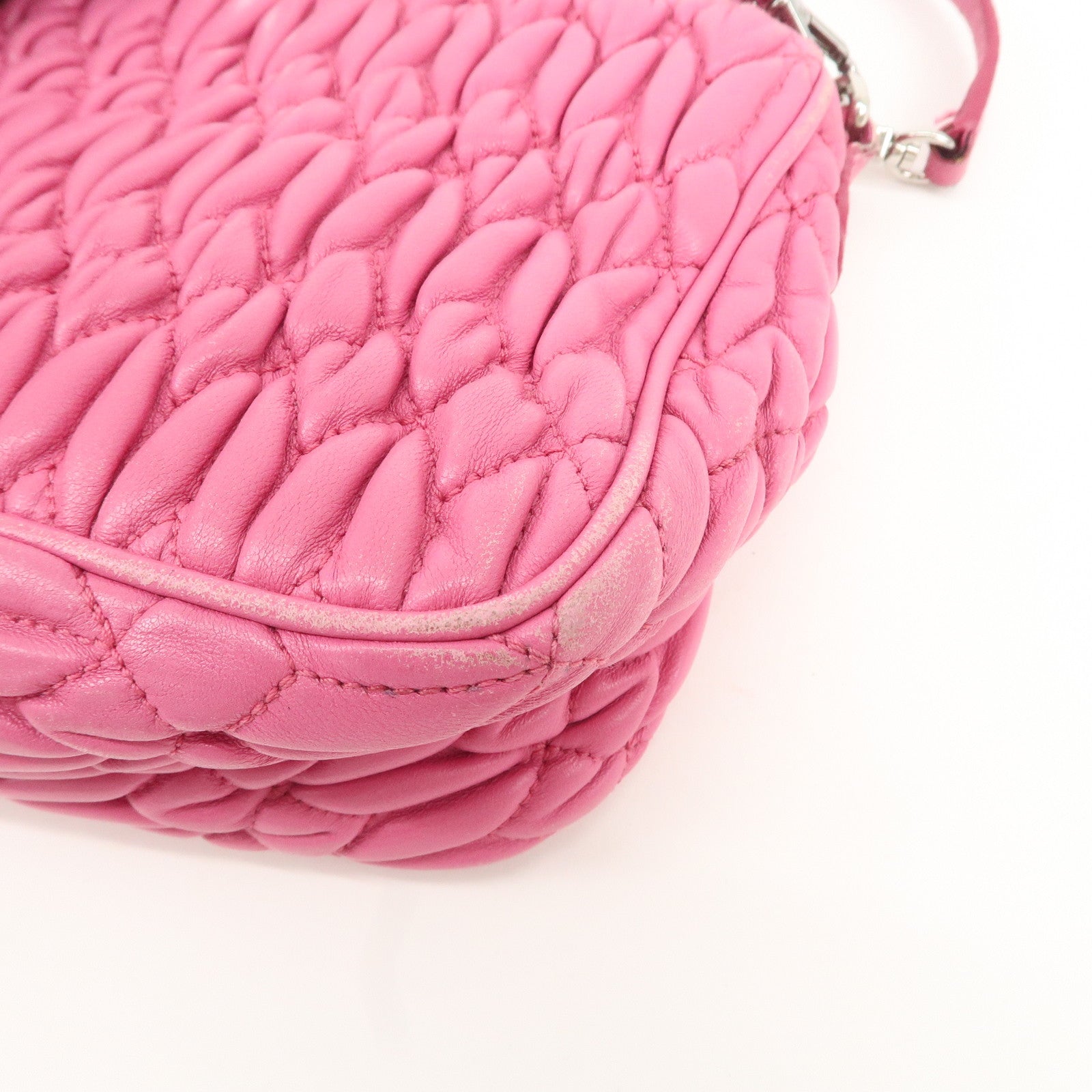 MIU MIU Matelasse Leather Bijou Shoulder Bag Hand Bag Pink Used