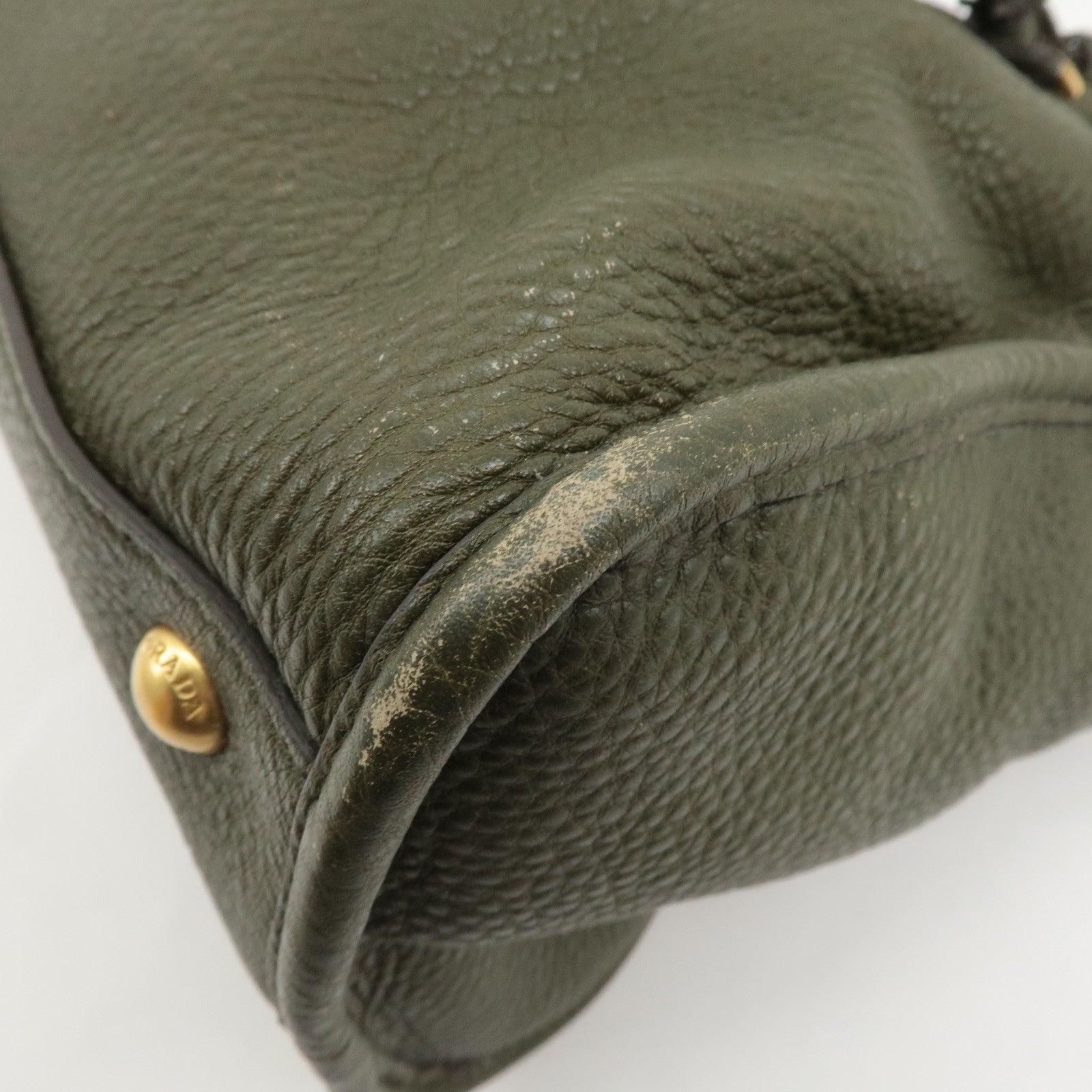 PRADA Leather 2Way Bag Hand Bag Shoulder Bag Khaki BL0805 Used