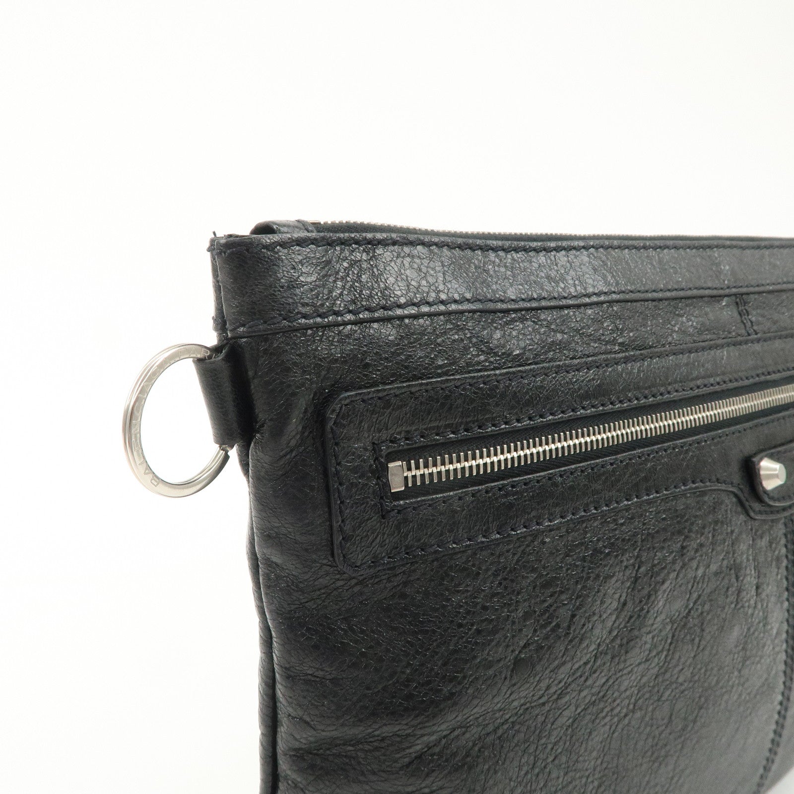 BALENCIAGA Leather Classic Clip L Clutch Bag Black 273023 Used