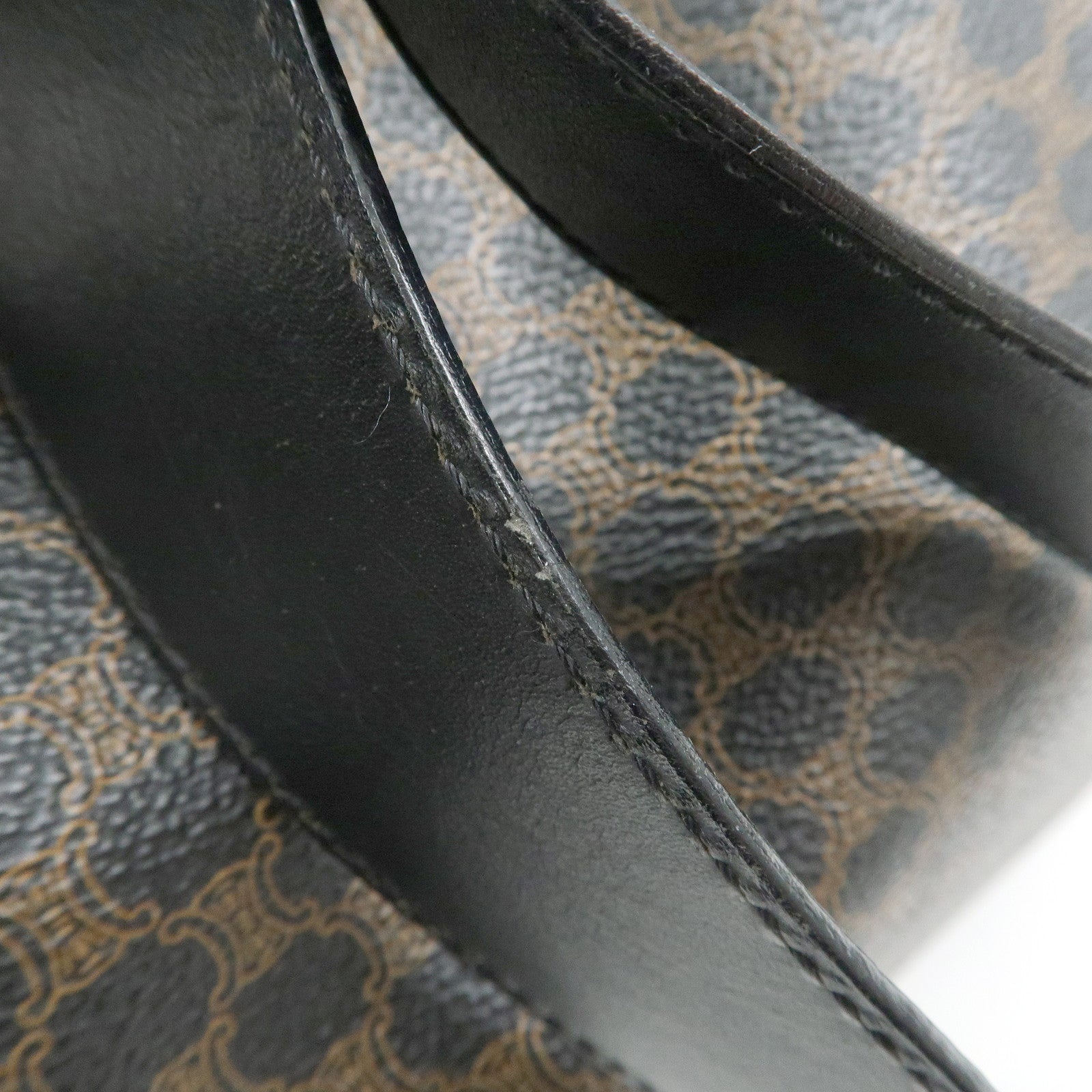 CELINE Macadam PVC Leather Shoulder Bag Black Brown Gold HDW Used