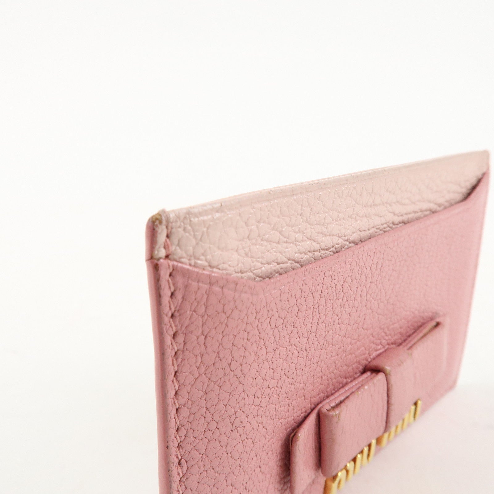 MIU MIU Leather Ribbon Card Case Pink Used