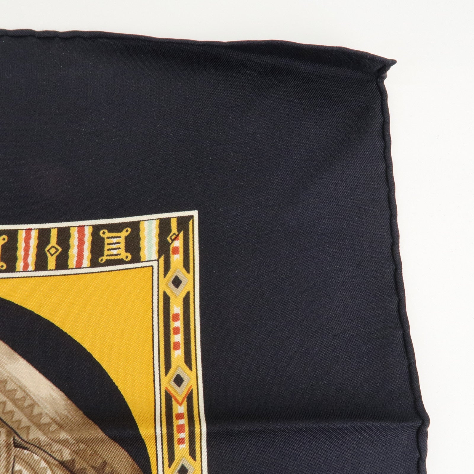 HERMES Silk 100% Carre 90 Scarf Au Son du Tam Tam Black Beige Used