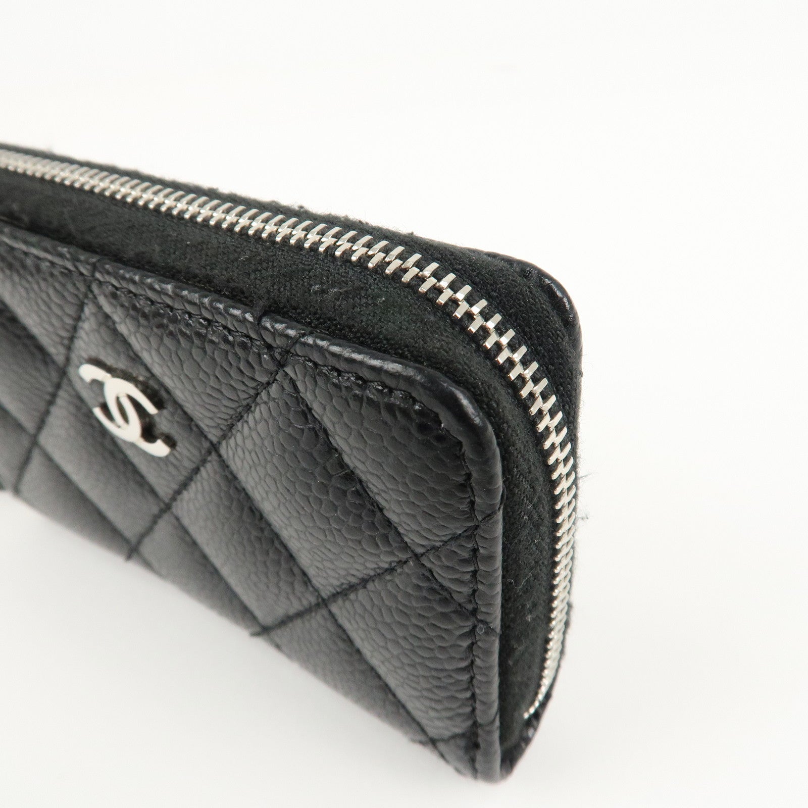 CHANEL Matelasse Caviar Skin Around Zipper Coin Case Black AP0216 Used