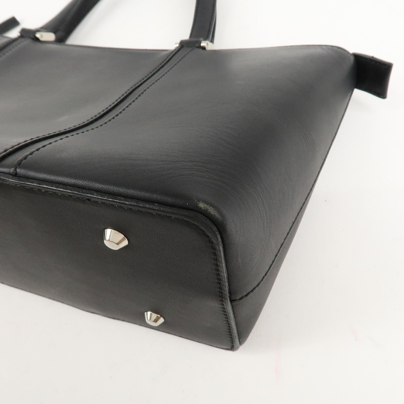 BURBERRY Leather Tote Bag Hand Bag Black Silver Hardware Used