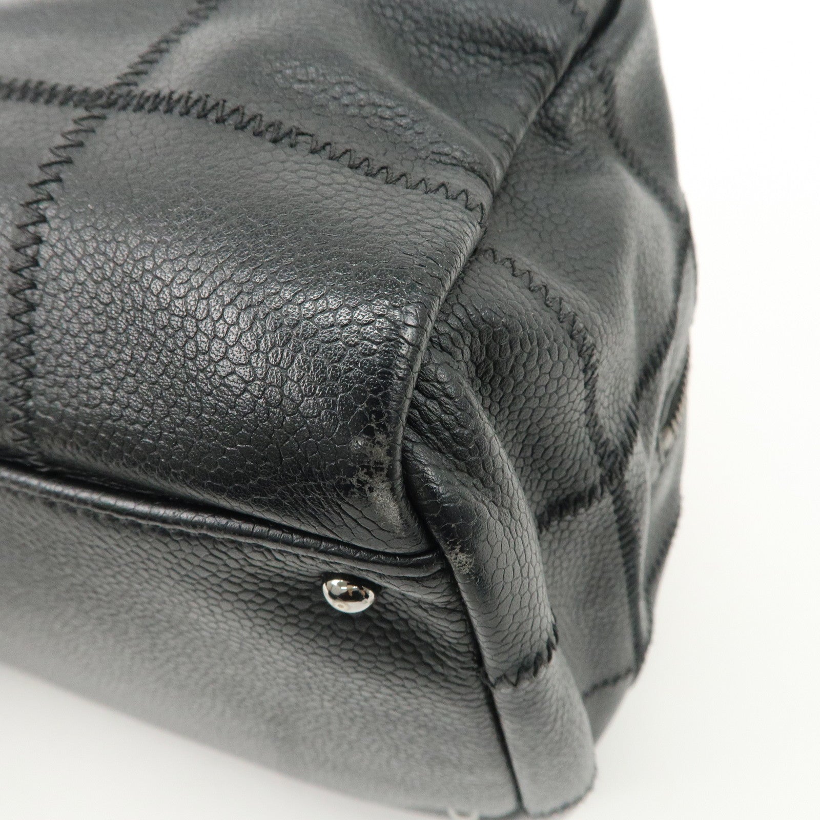 Chanel Chocolate Bar Caviar Skin Mini Boston Bag A26135 Used