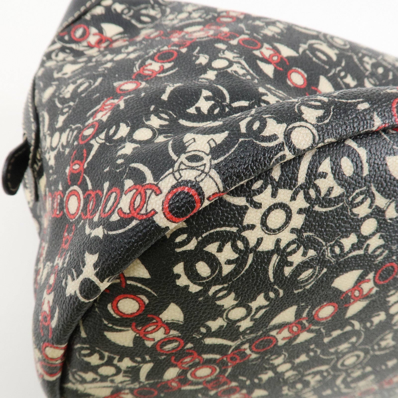 CHANEL COCO Travel PVC Leather Boston Bag Black Silver HDW Used