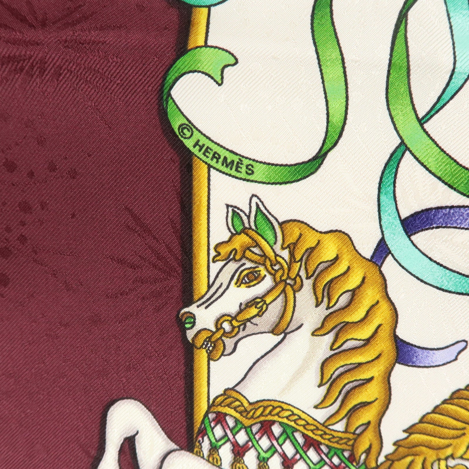 HERMES Carre 90 Silk 100% Scarf LUNA PARK Wine Red White Yellow Used