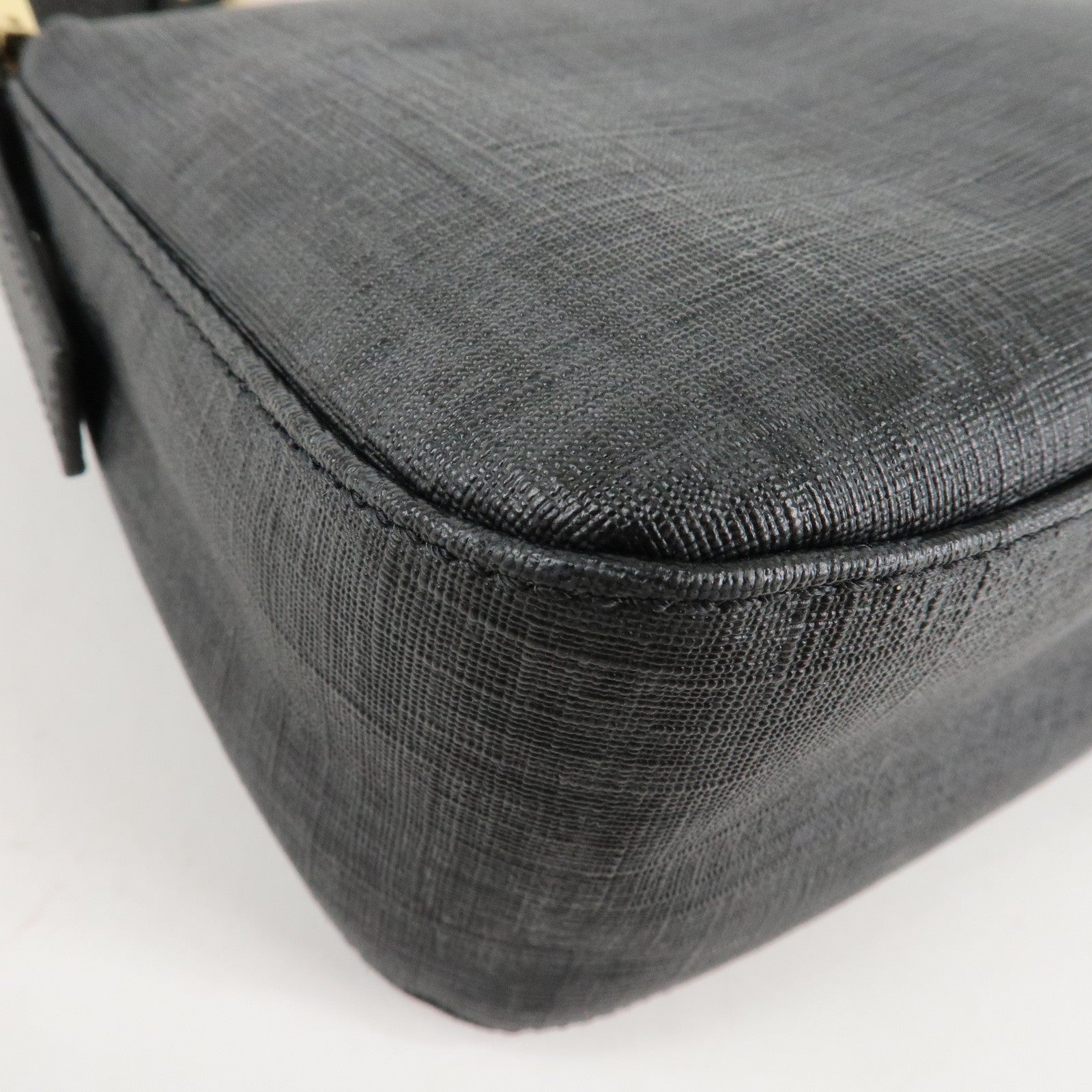 FENDI Zucchino PVC Leather Chain Shoulder Bag Gray Black 8BR003 Used