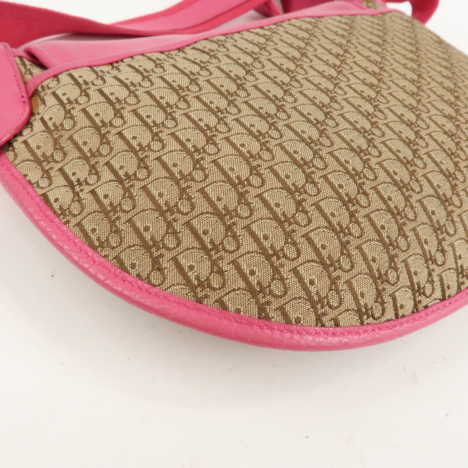 Christian Dior Trotter Canvas Leather Shoulder Bag Beige Pink Used