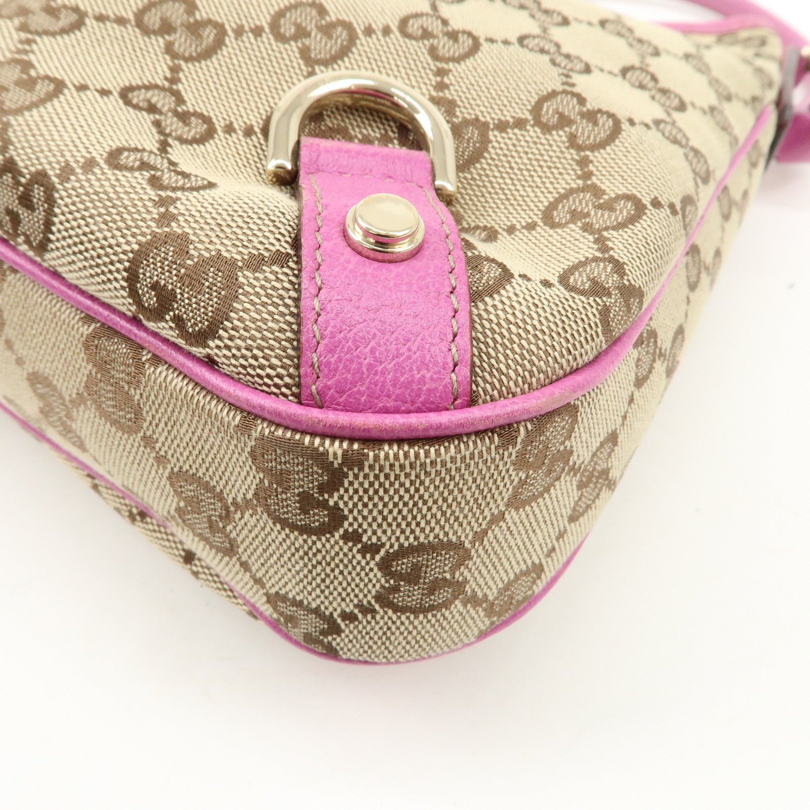 GUCCI Abbey GG Canvas Leather Shoulder Bag Beige Pink 130739 Used