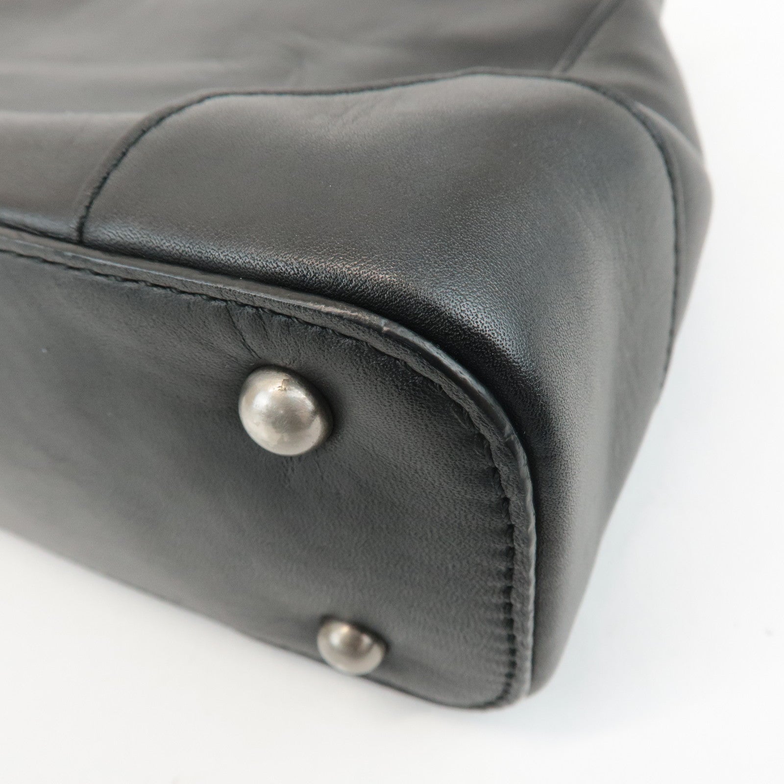 BURBERRY Leather Shoulder Bag Hand Bag Black Silver Hardware Used