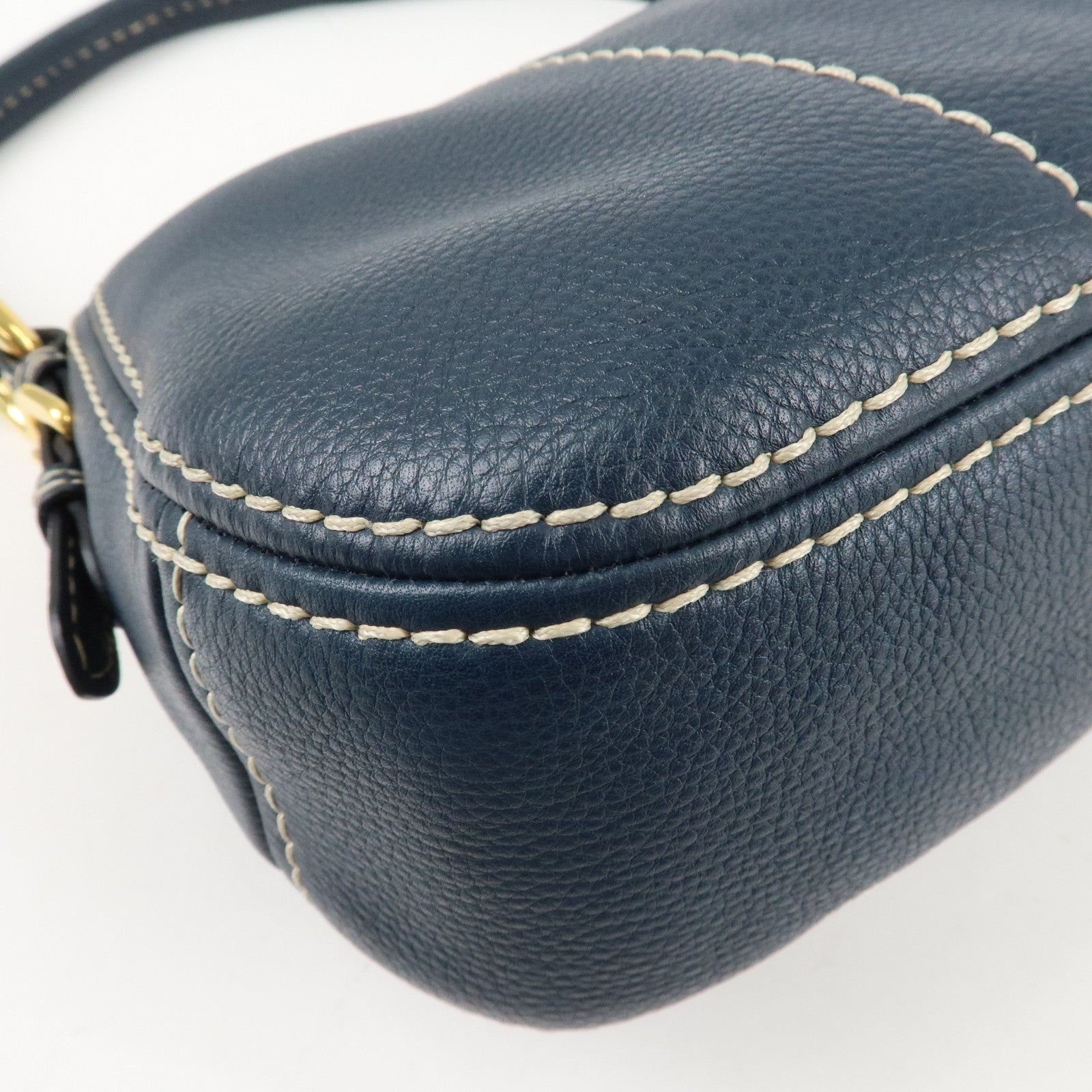 PRADA Soft Calf Leather Shoulder Bag Hand Bag Blue BR4690 Used